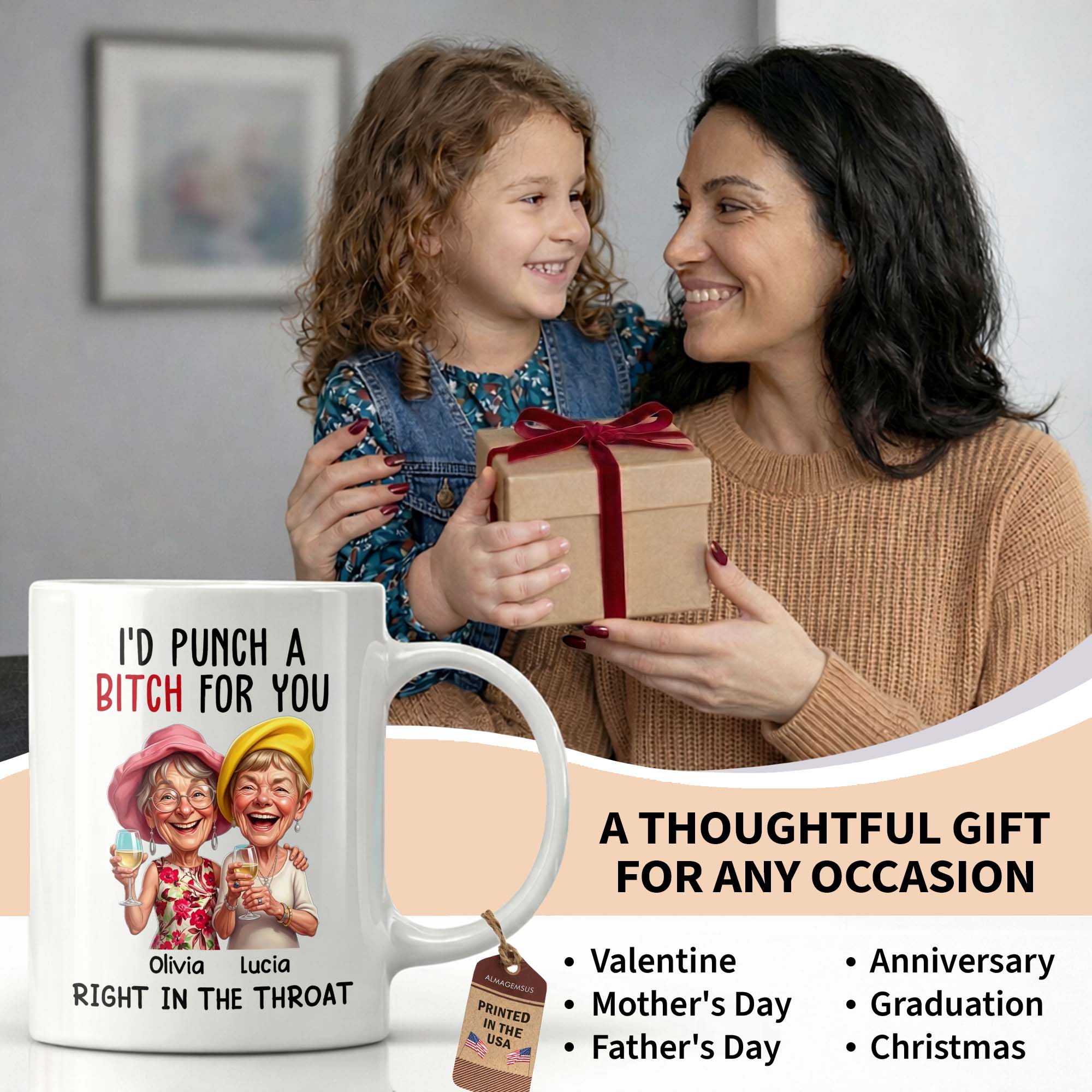 Personalized Edge-to-Edge Coffee Mug Custom Bestie Gift