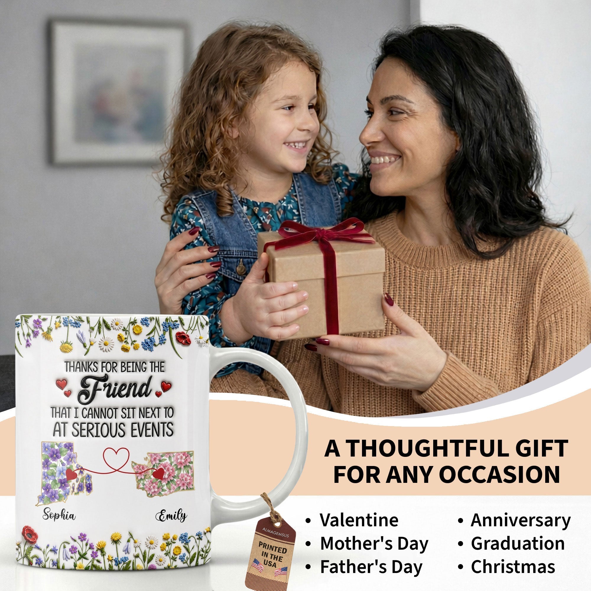 Personalized Best Friend Coffee Mug Custom State Art Gift