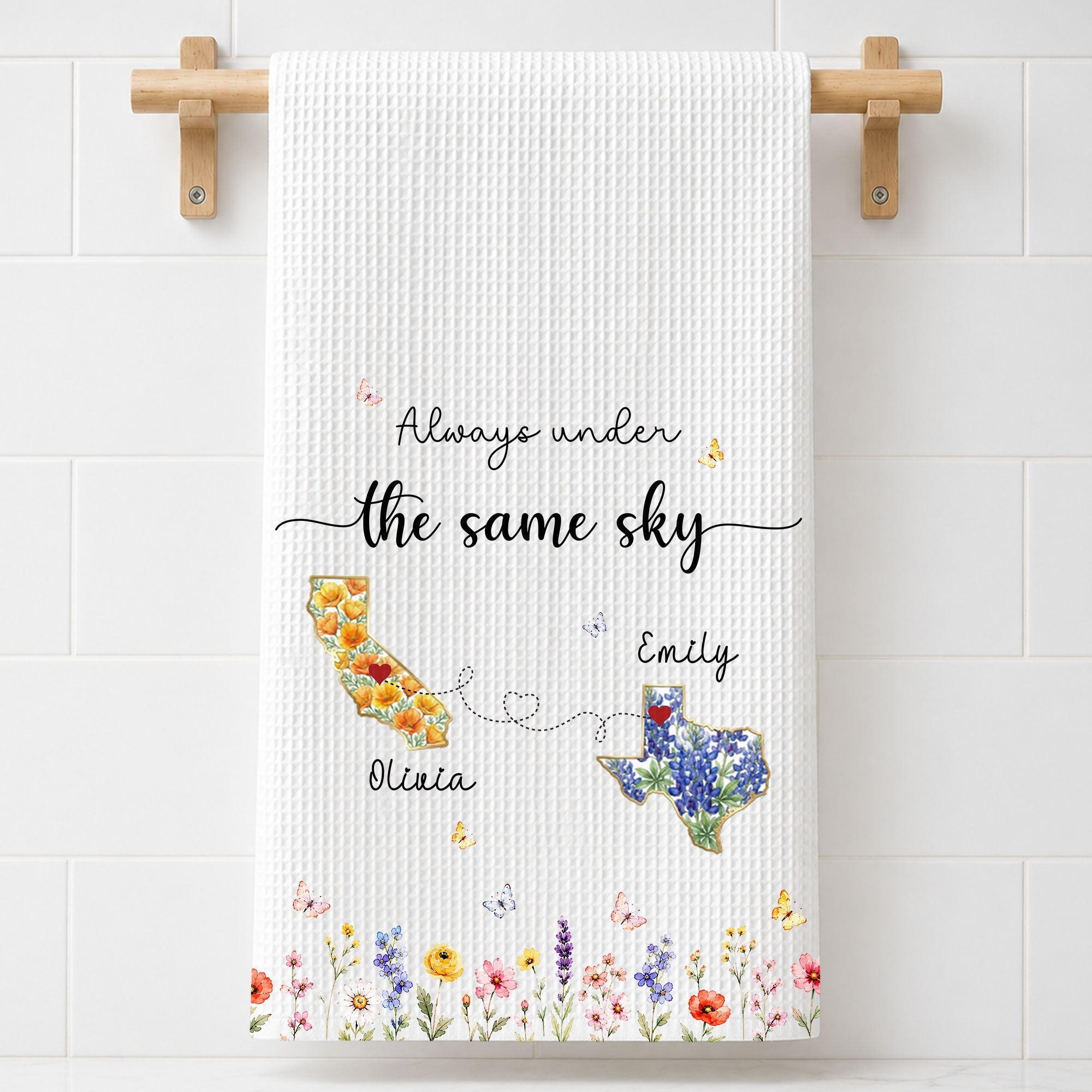 Personalized State Flowers Kitchen Towel Custom Gift for Best Friends