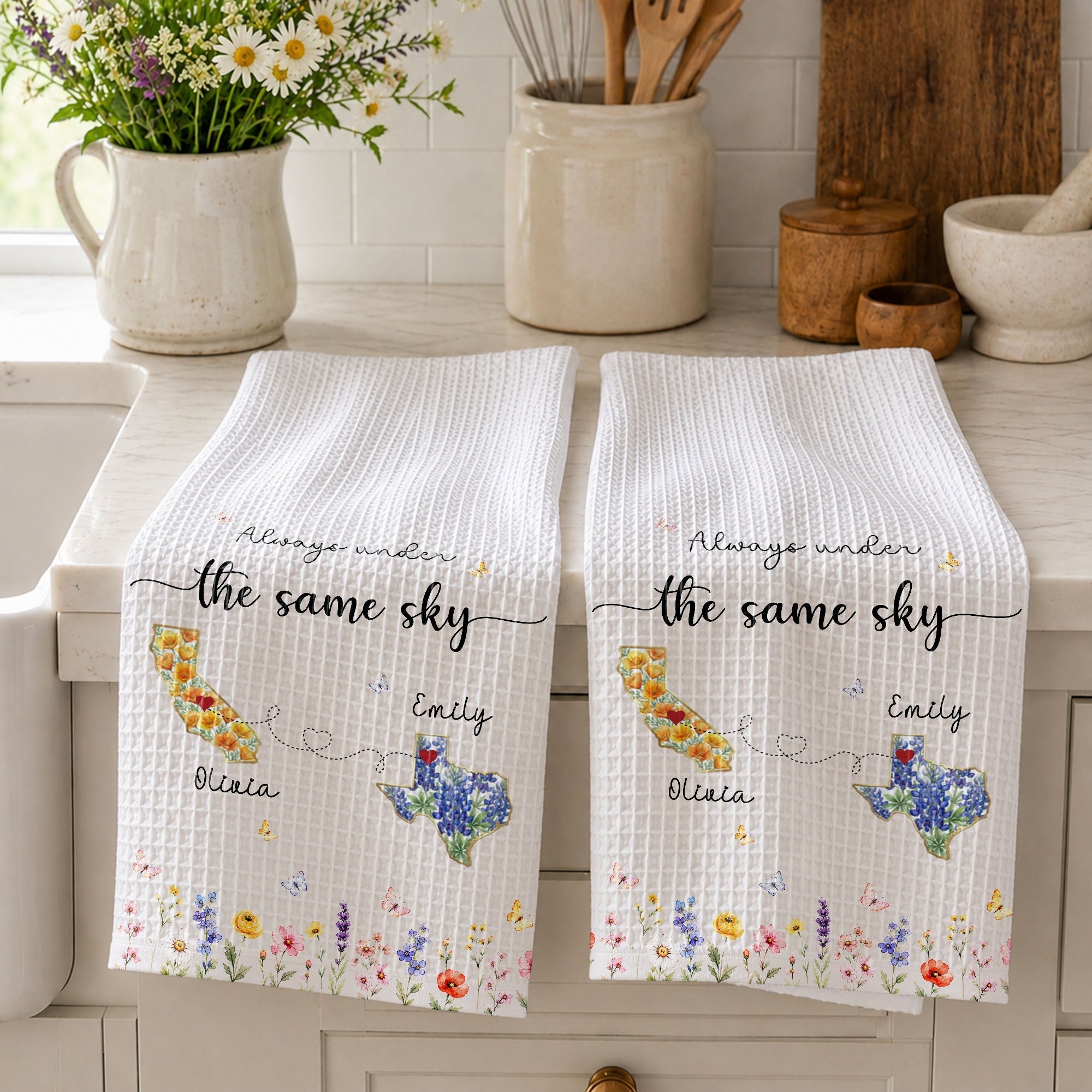 Personalized State Flowers Kitchen Towel Custom Gift for Best Friends
