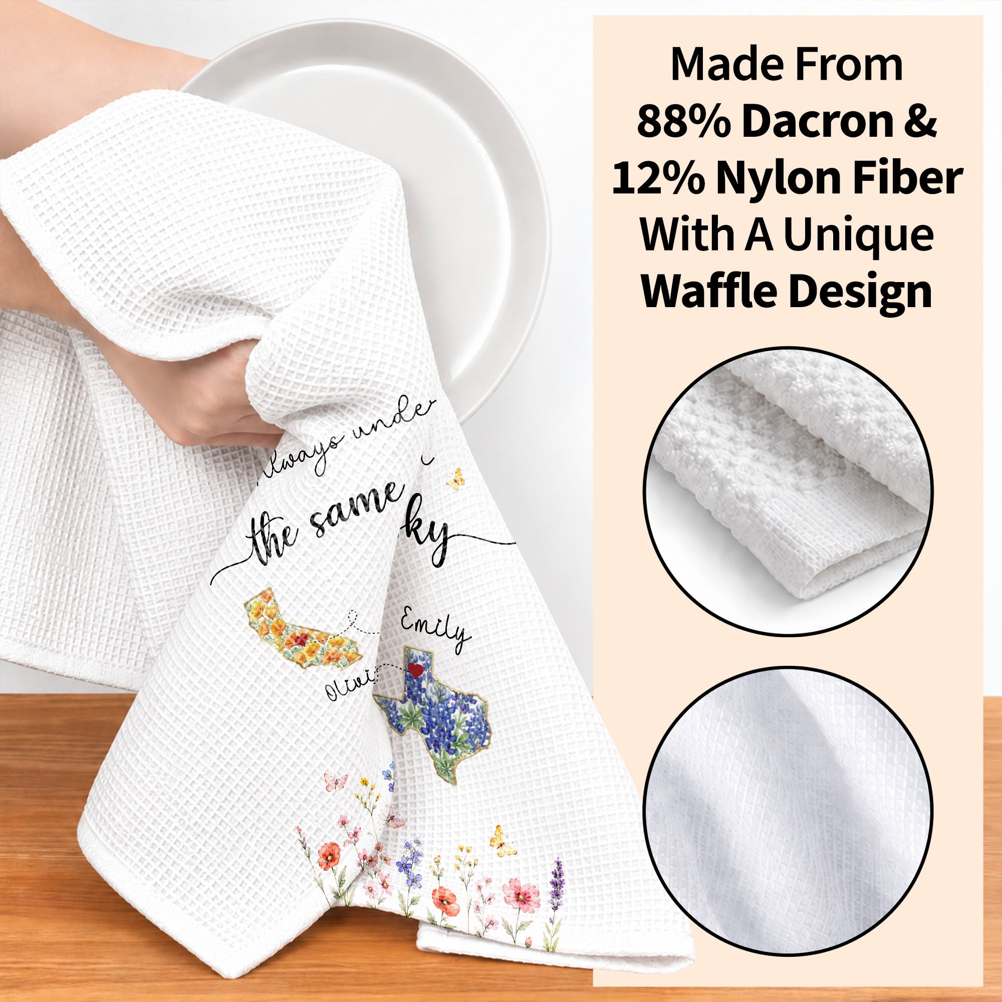 Personalized State Flowers Kitchen Towel Custom Gift for Best Friends