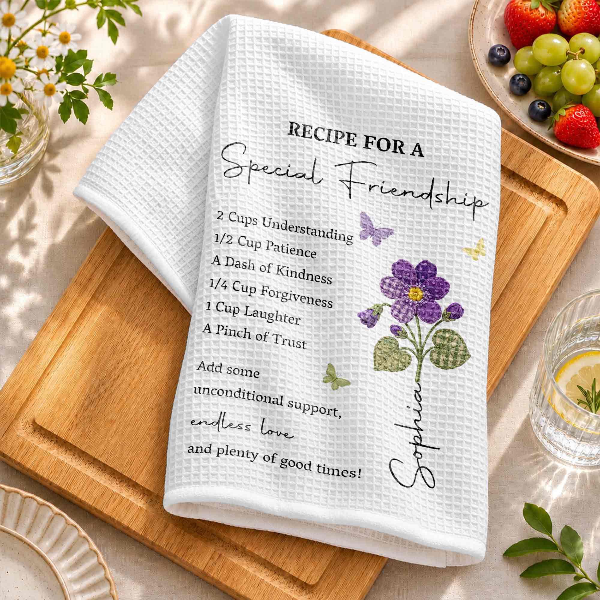 Personalized Birth Month Flower Kitchen Towel Friendship Gift