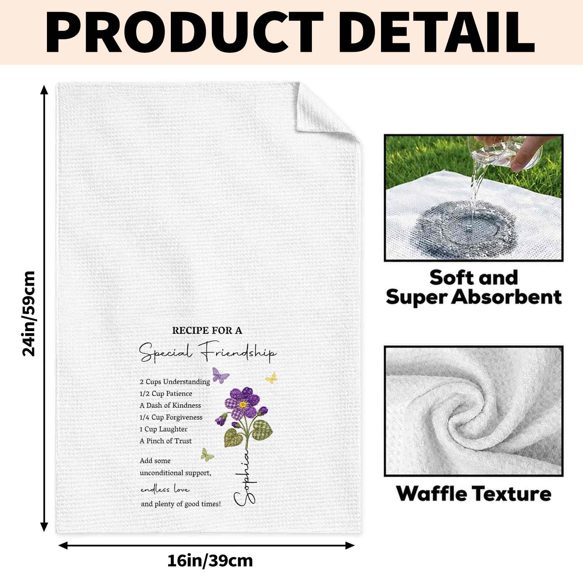 Personalized Birth Month Flower Kitchen Towel Friendship Gift