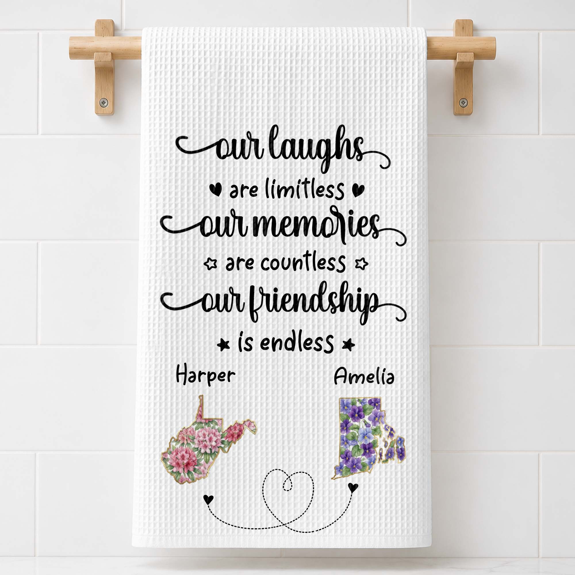 Personalized Kitchen Towel Custom State Art Flower Gift for Best Friends