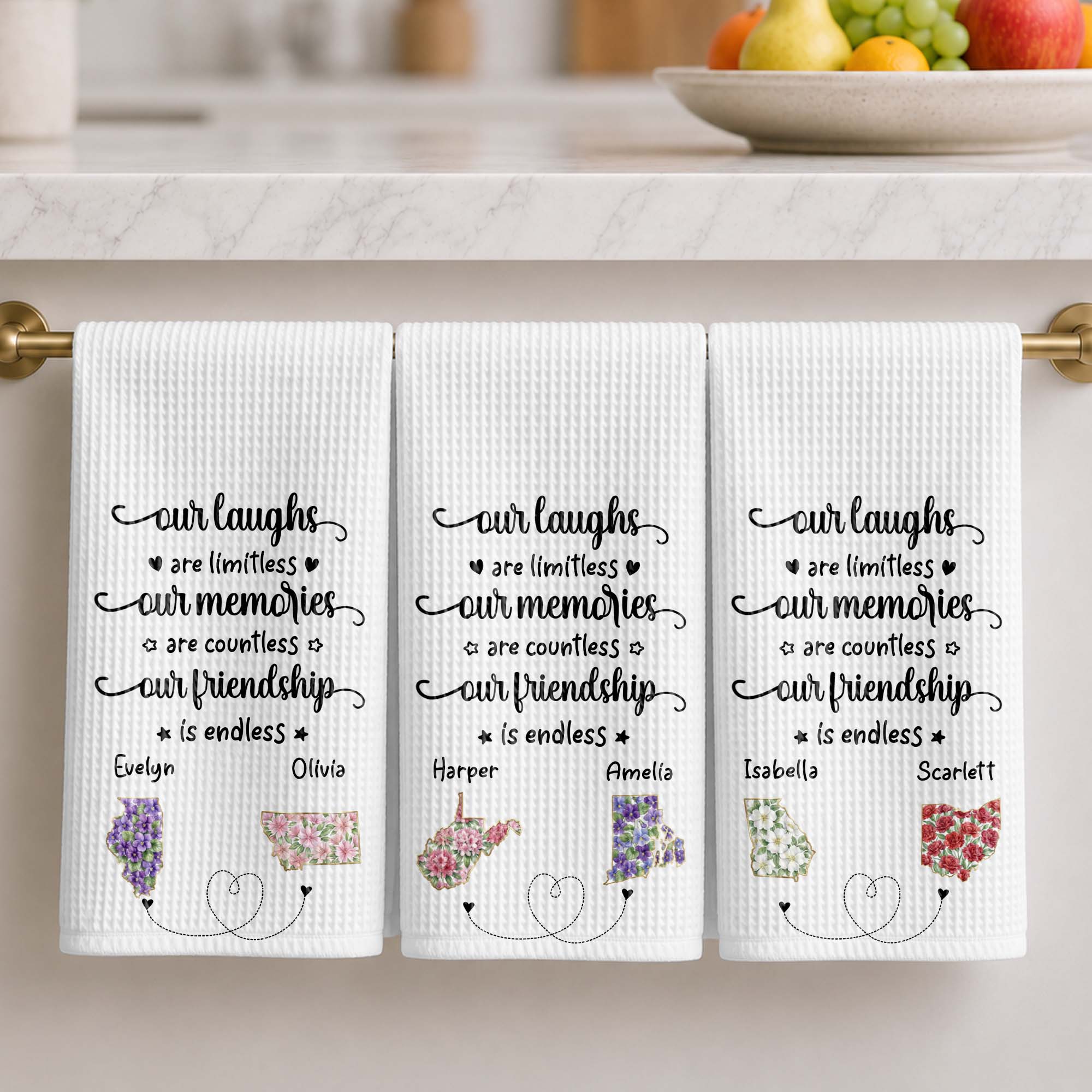 Personalized Kitchen Towel Custom State Art Flower Gift for Best Friends