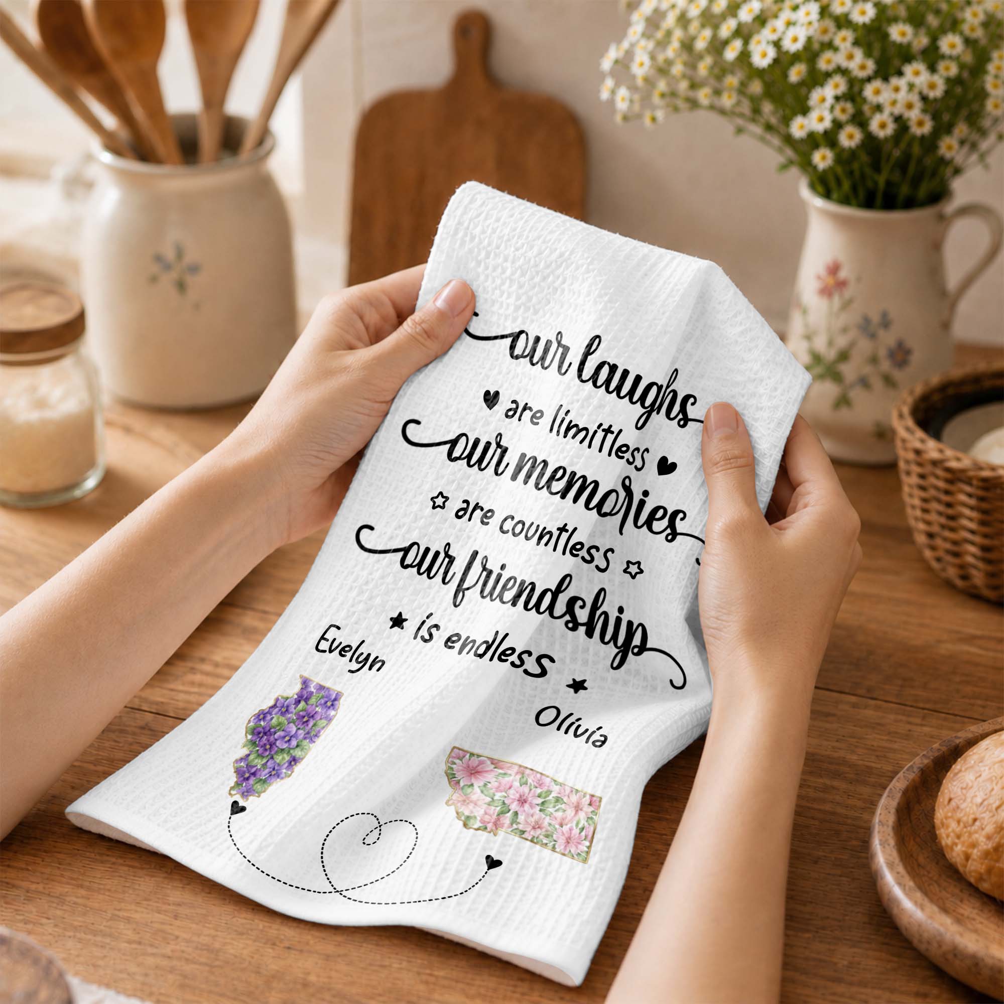 Personalized Kitchen Towel Custom State Art Flower Gift for Best Friends
