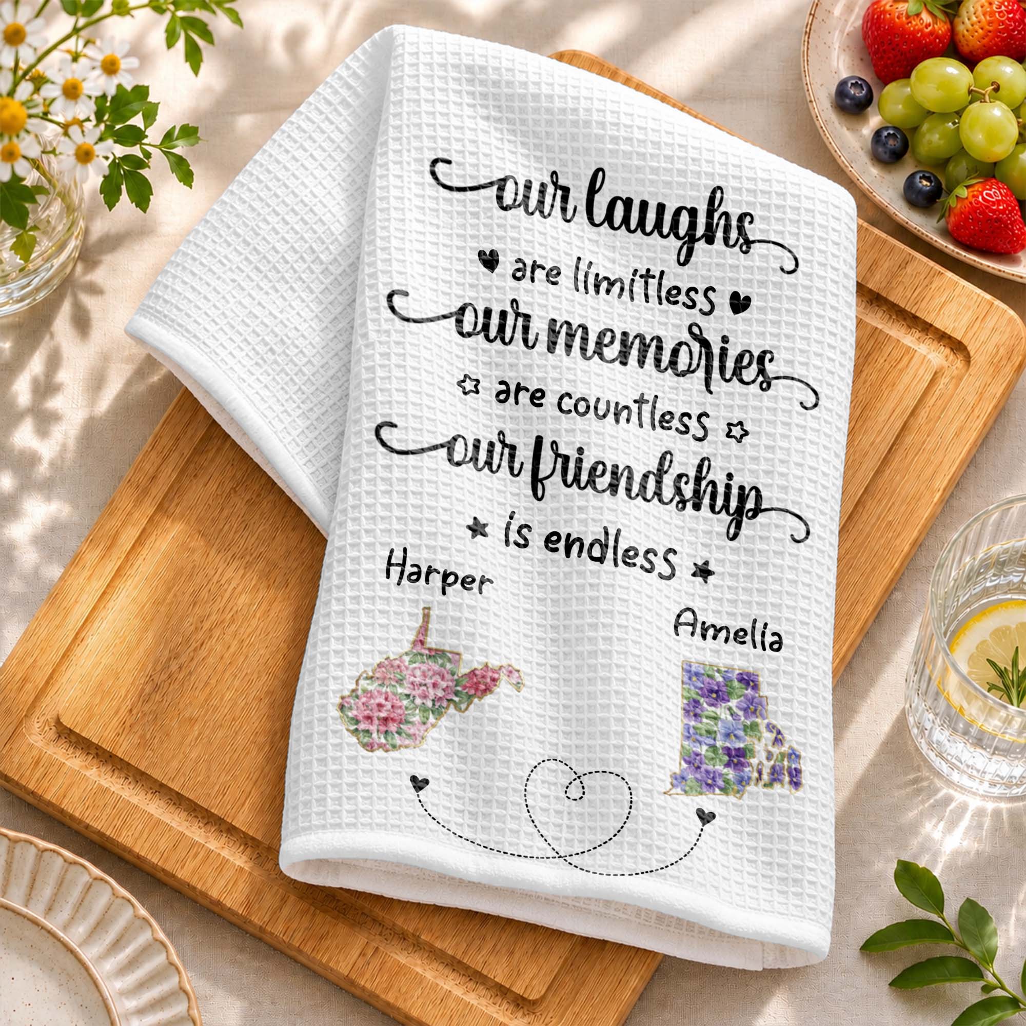 Personalized Kitchen Towel Custom State Art Flower Gift for Best Friends