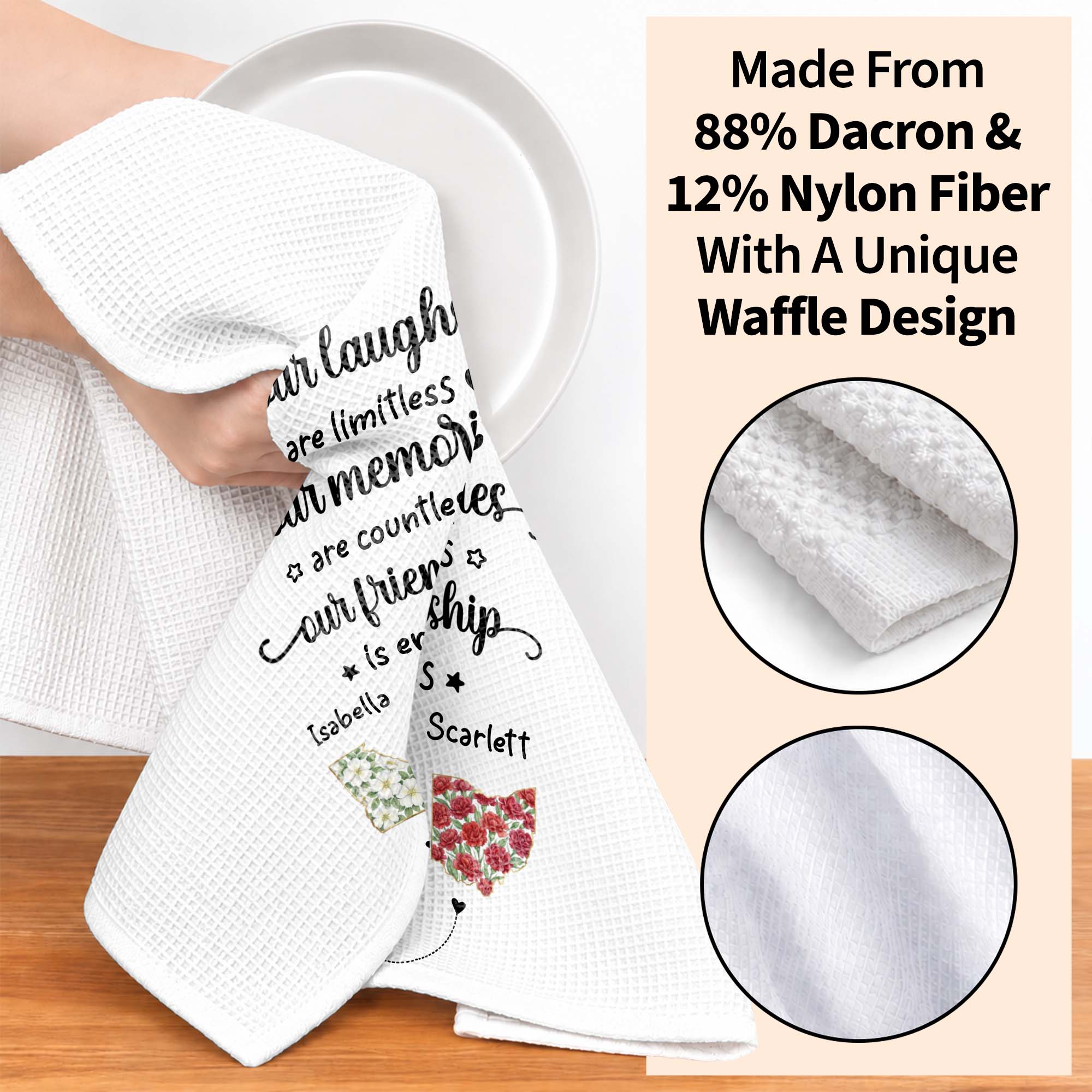 Personalized Kitchen Towel Custom State Art Flower Gift for Best Friends