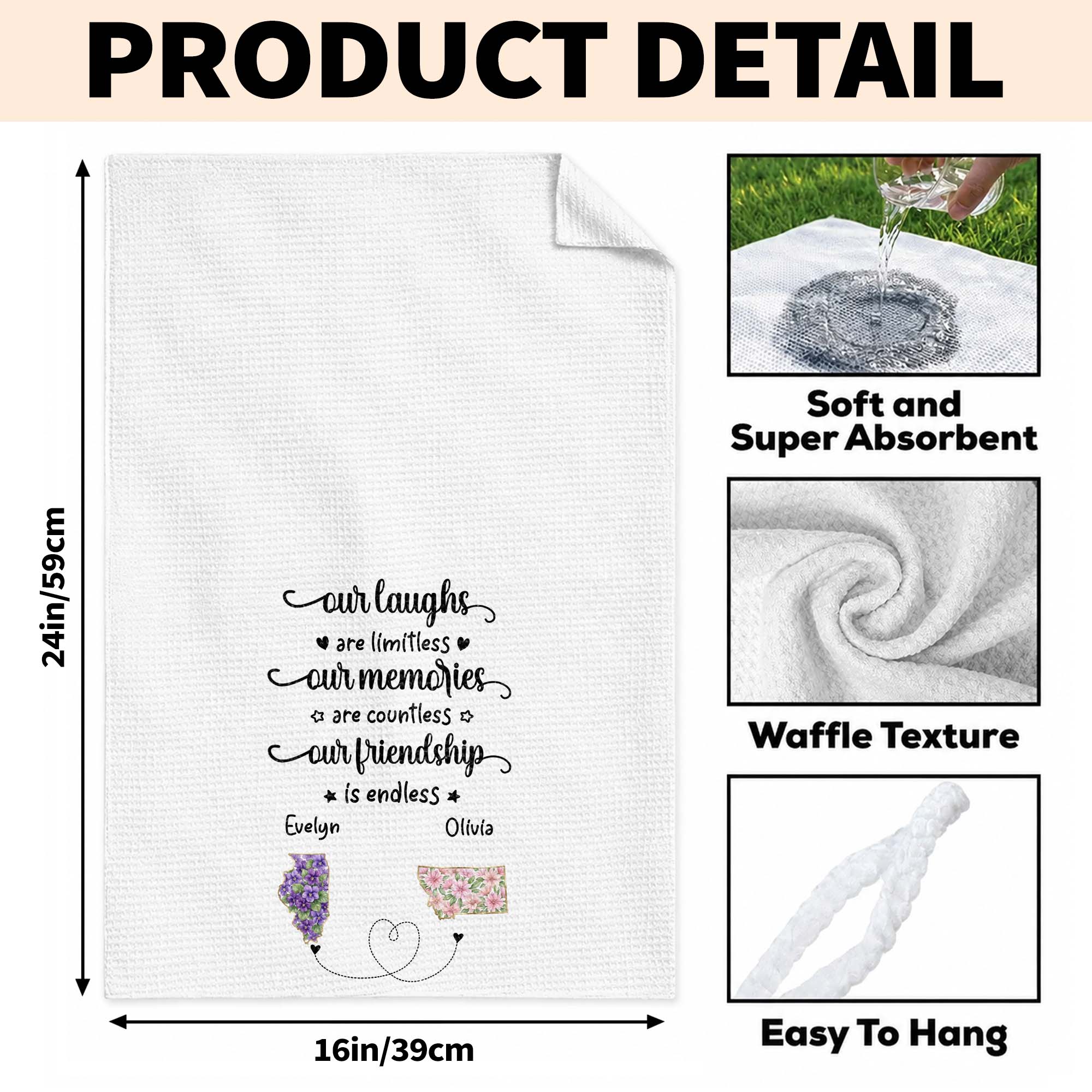 Personalized Kitchen Towel Custom State Art Flower Gift for Best Friends