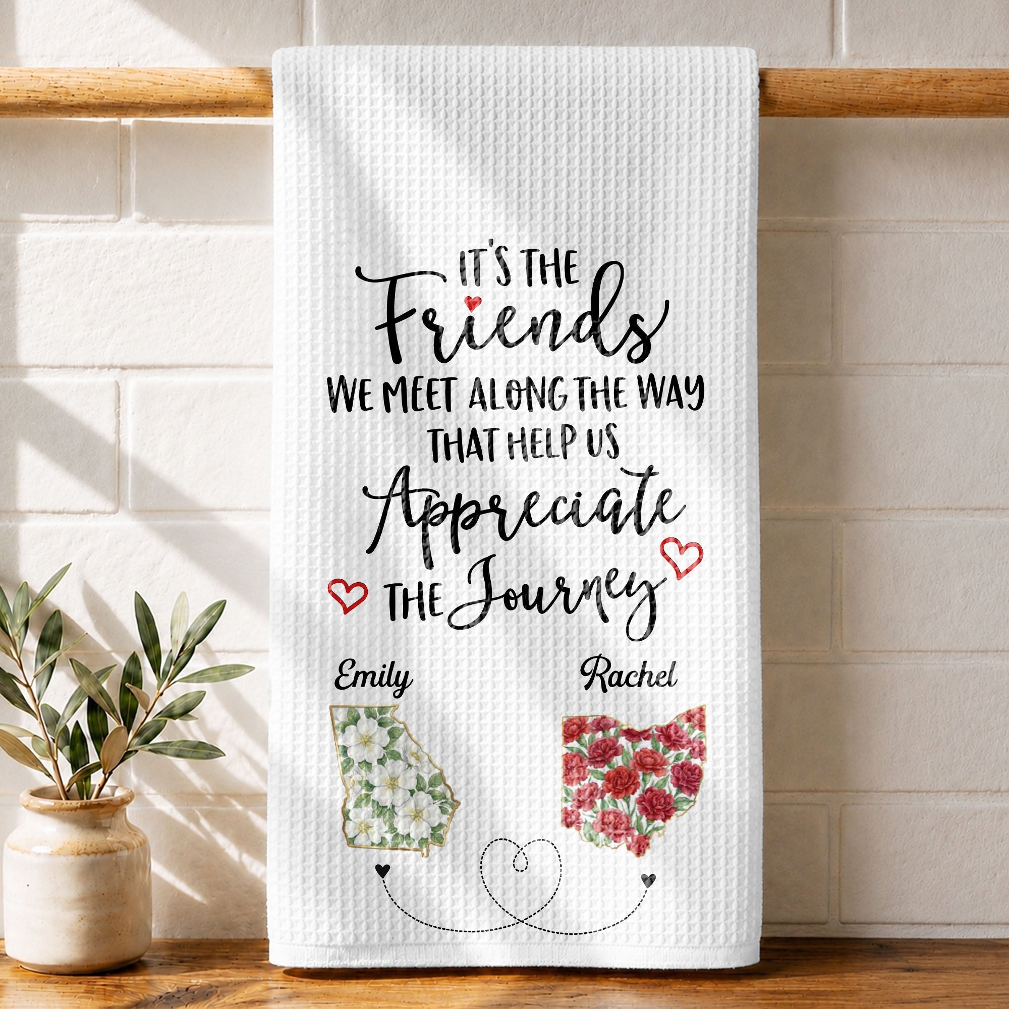 Personalized Floral Kitchen Towel Custom Name Gift for Besties