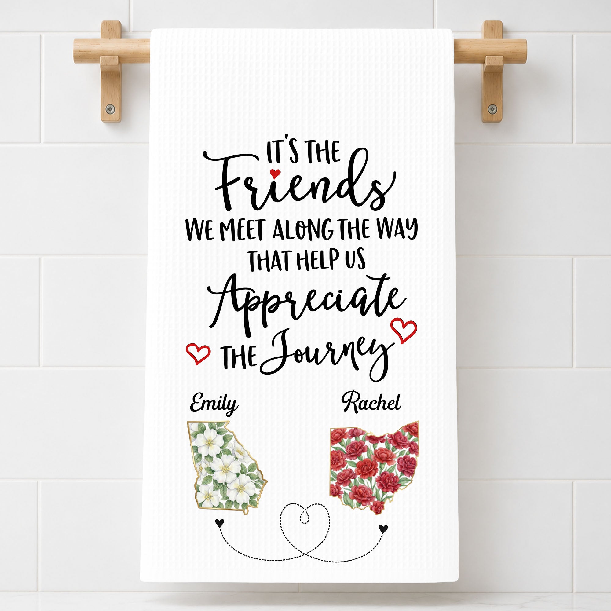 Personalized Floral Kitchen Towel Custom Name Gift for Besties