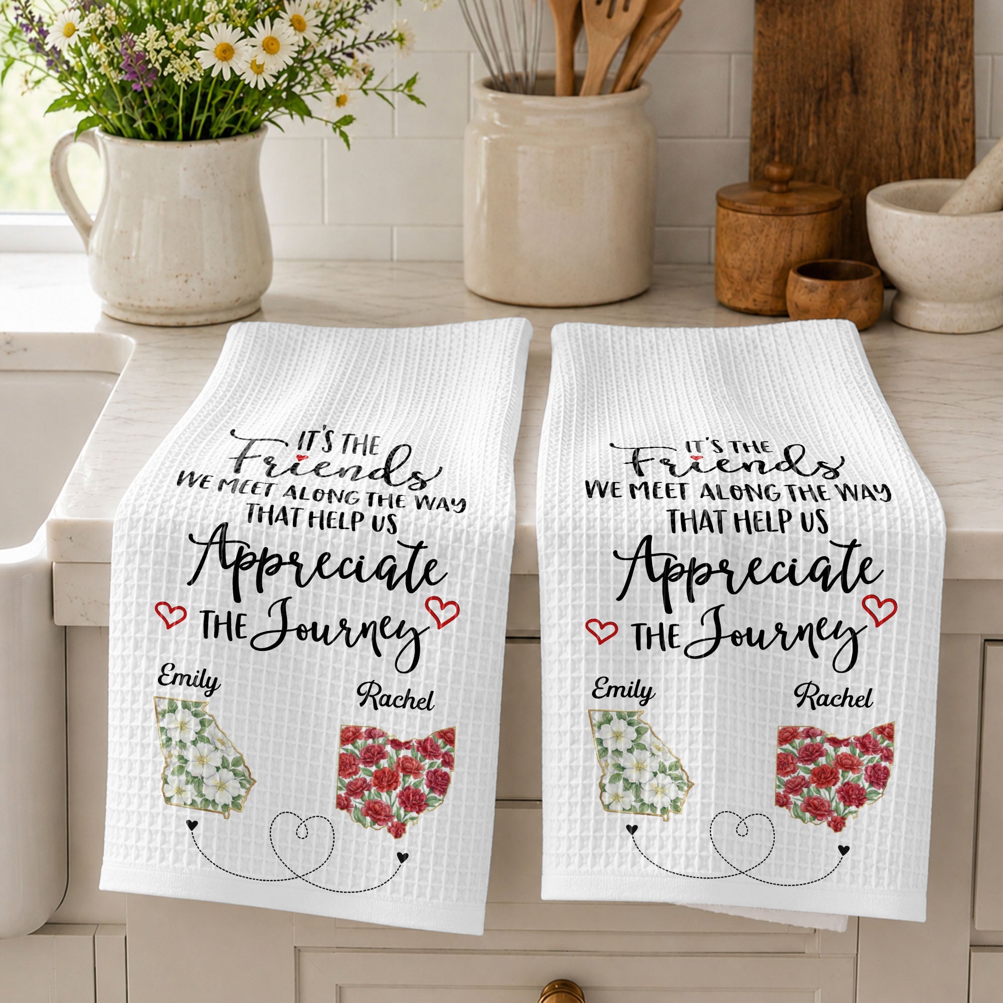 Personalized Floral Kitchen Towel Custom Name Gift for Besties