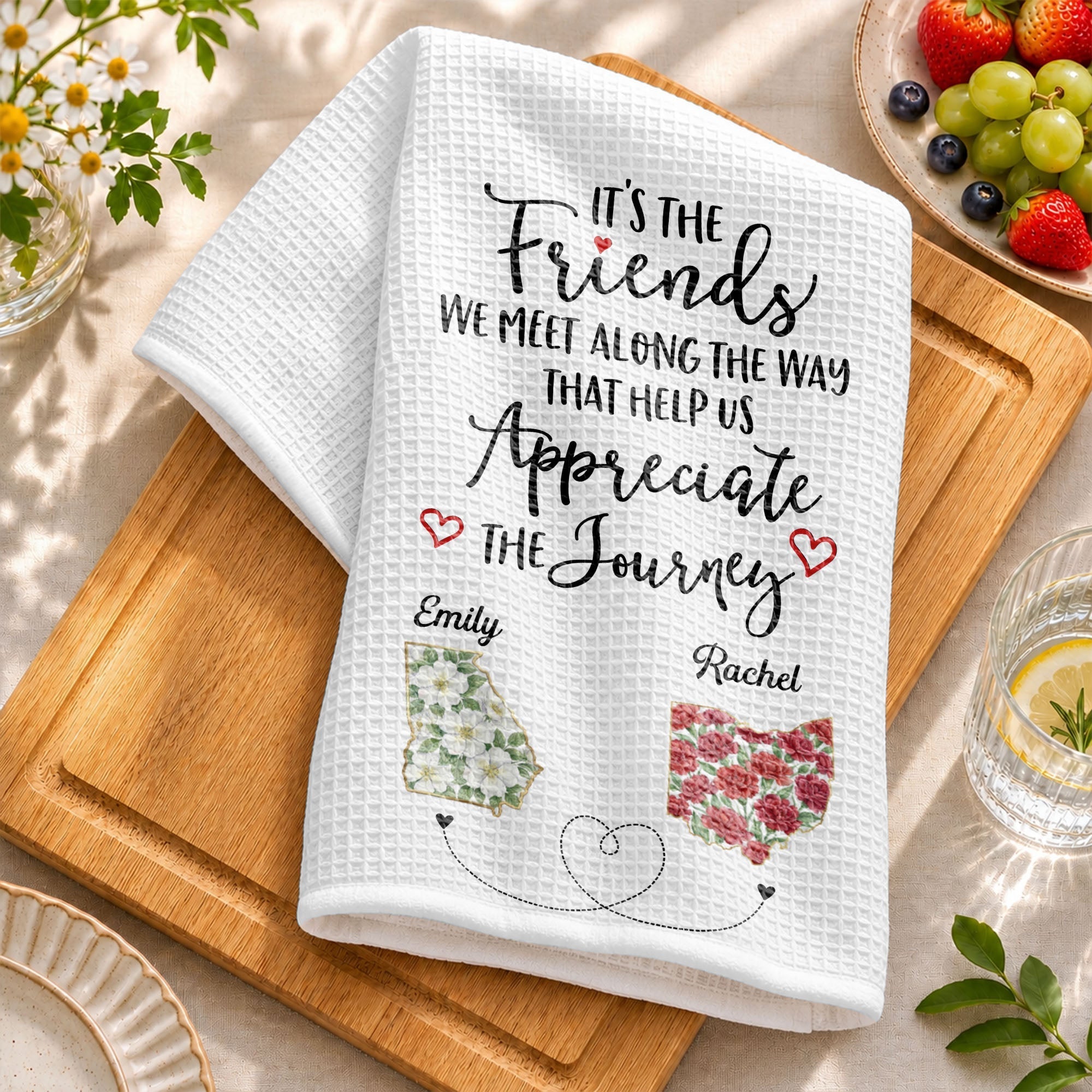 Personalized Floral Kitchen Towel Custom Name Gift for Besties