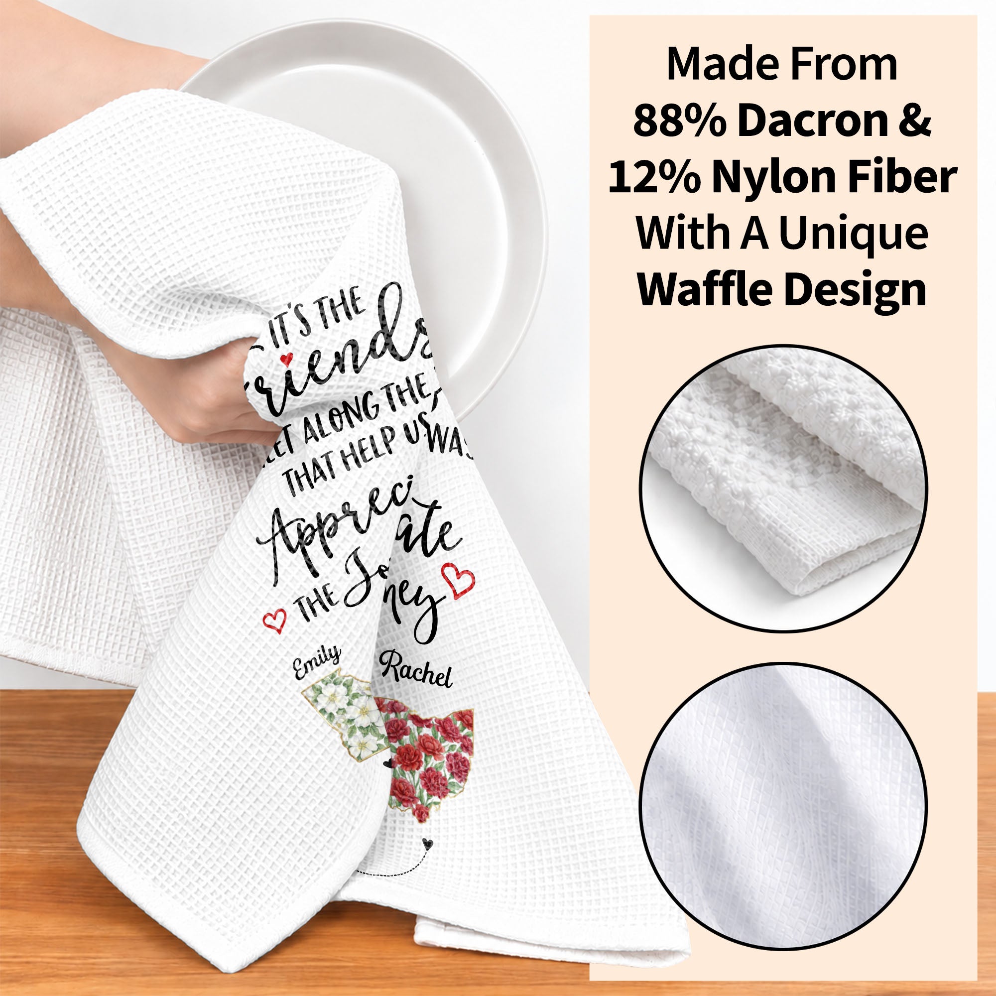 Personalized Floral Kitchen Towel Custom Name Gift for Besties