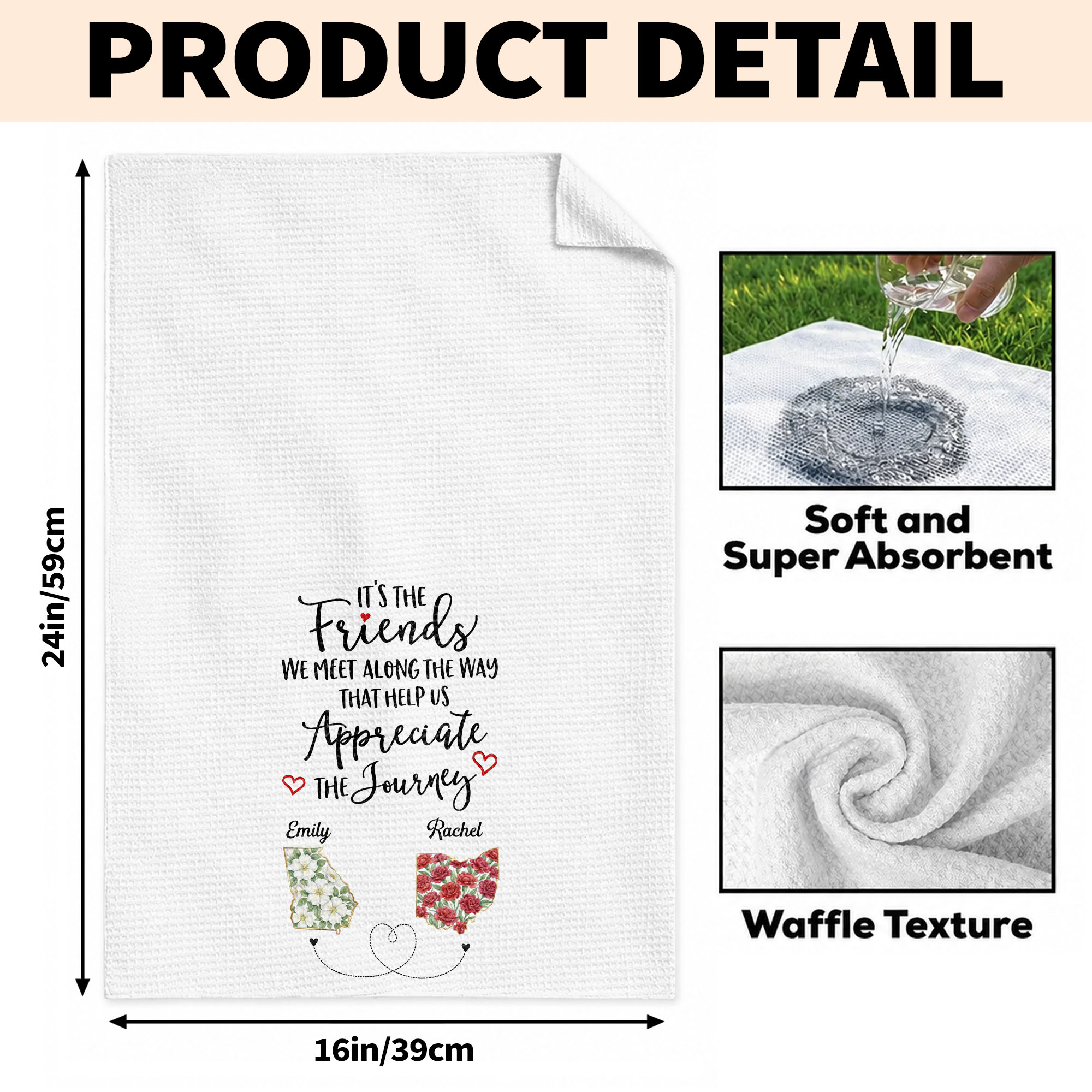 Personalized Floral Kitchen Towel Custom Name Gift for Besties