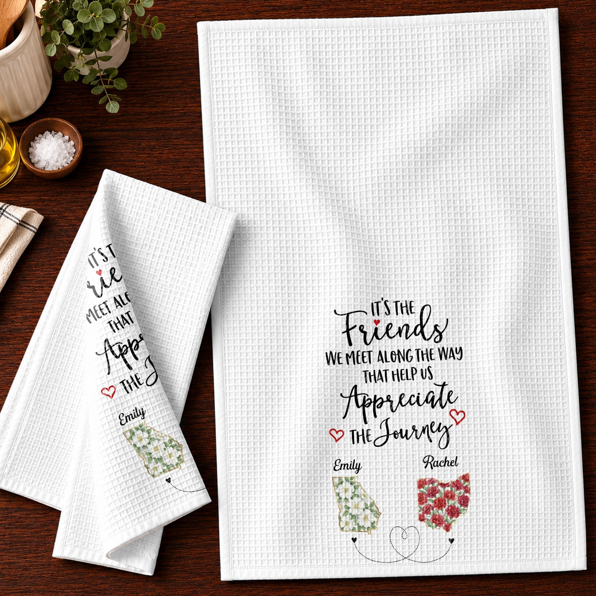 Personalized Floral Kitchen Towel Custom Name Gift for Besties