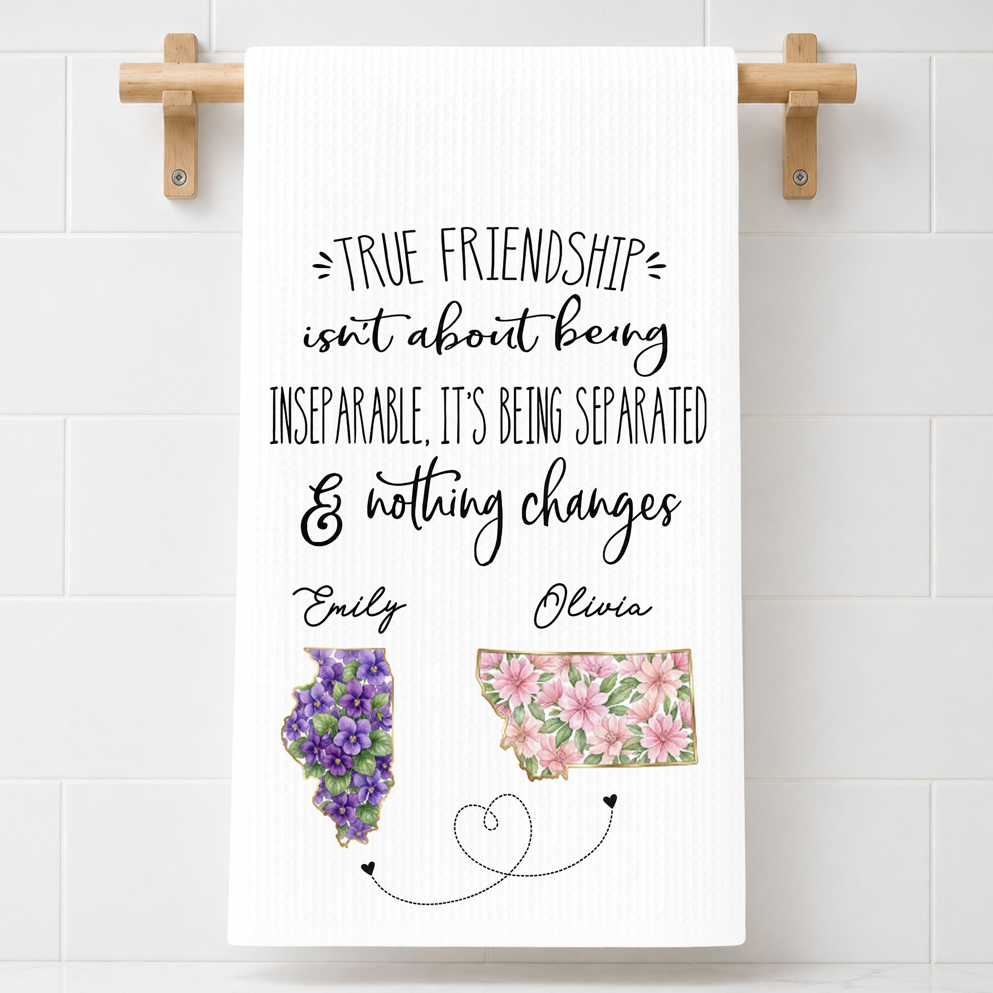 Personalized Kitchen Towel Custom State Art Flowers Friend Gift