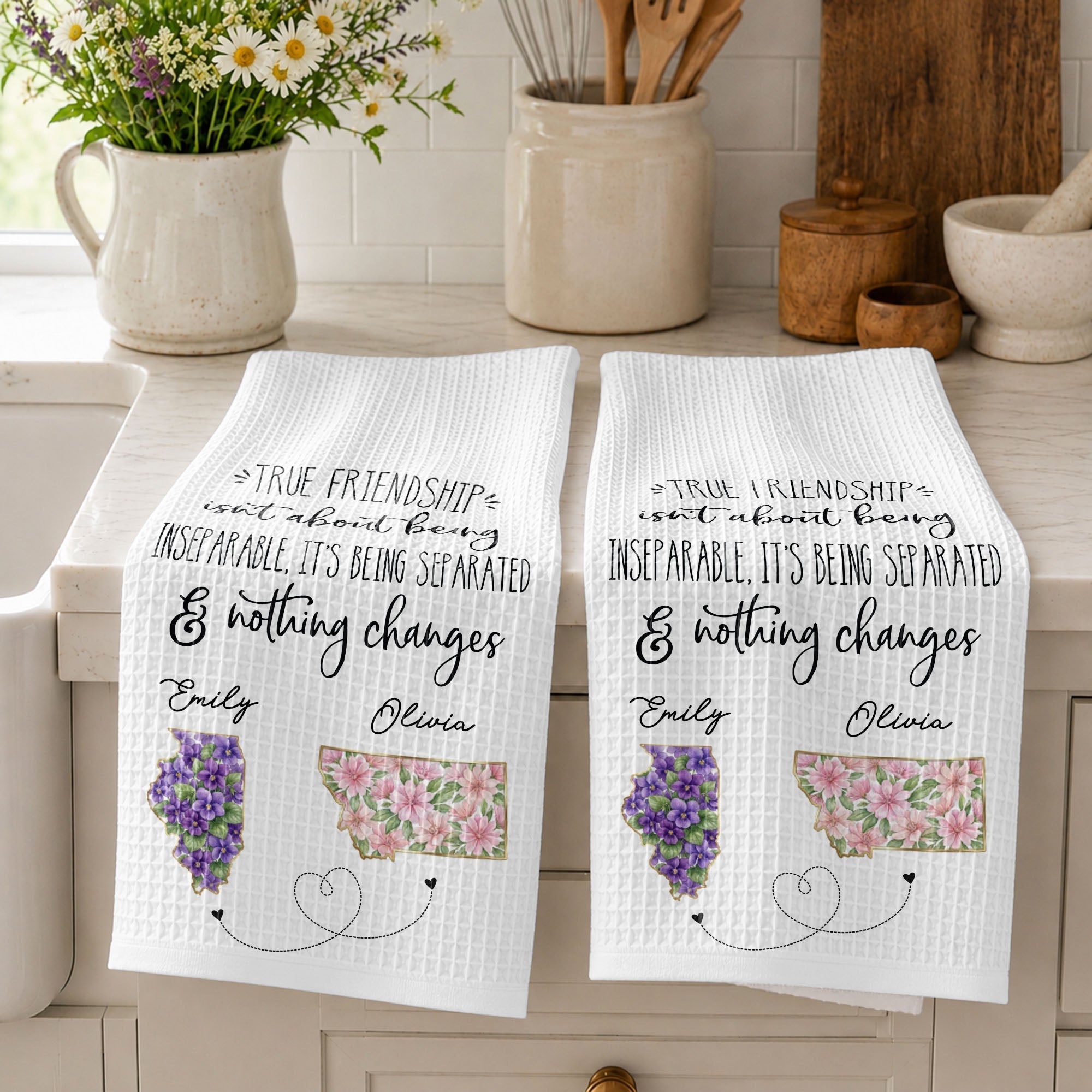 Personalized Kitchen Towel Custom State Art Flowers Friend Gift