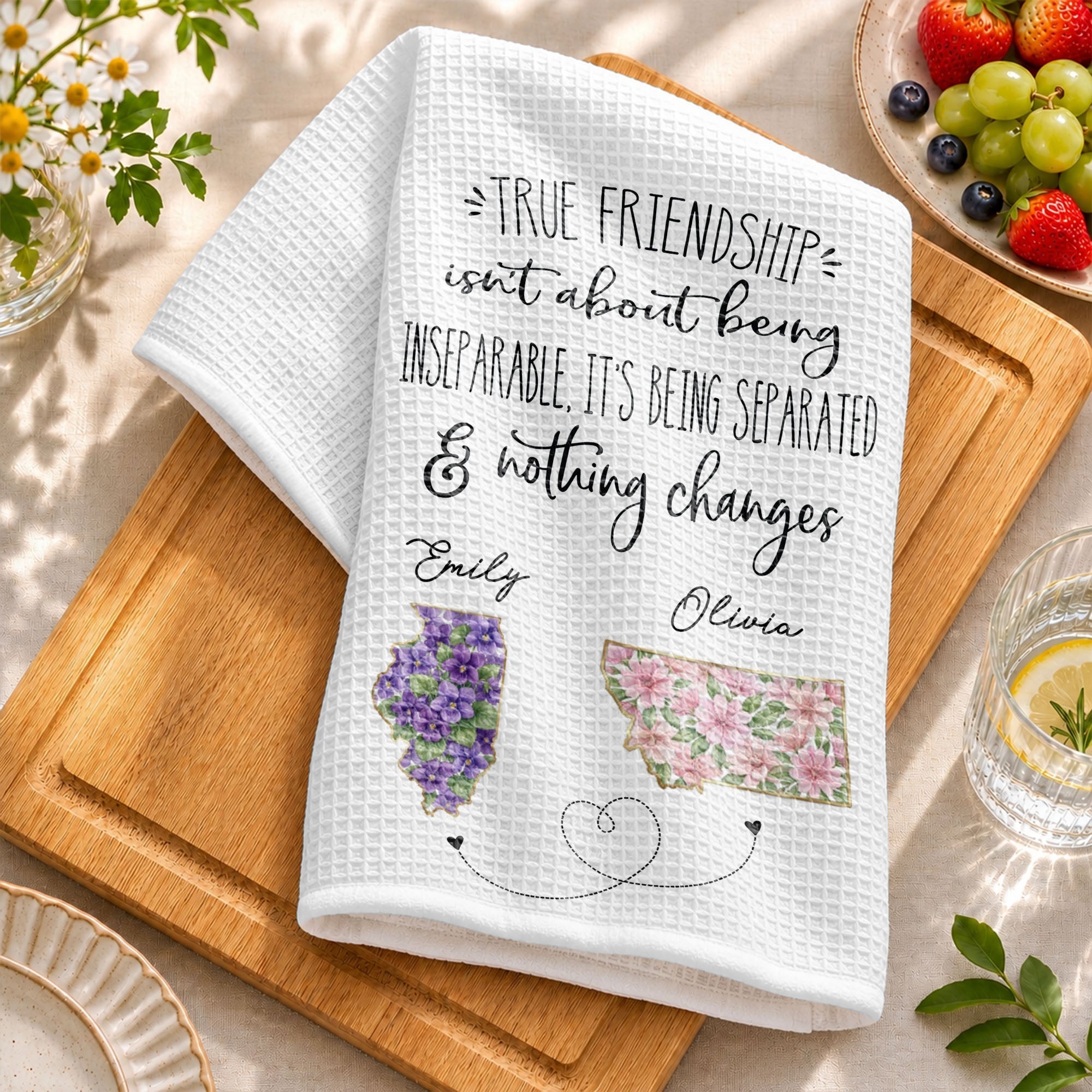 Personalized Kitchen Towel Custom State Art Flowers Friend Gift