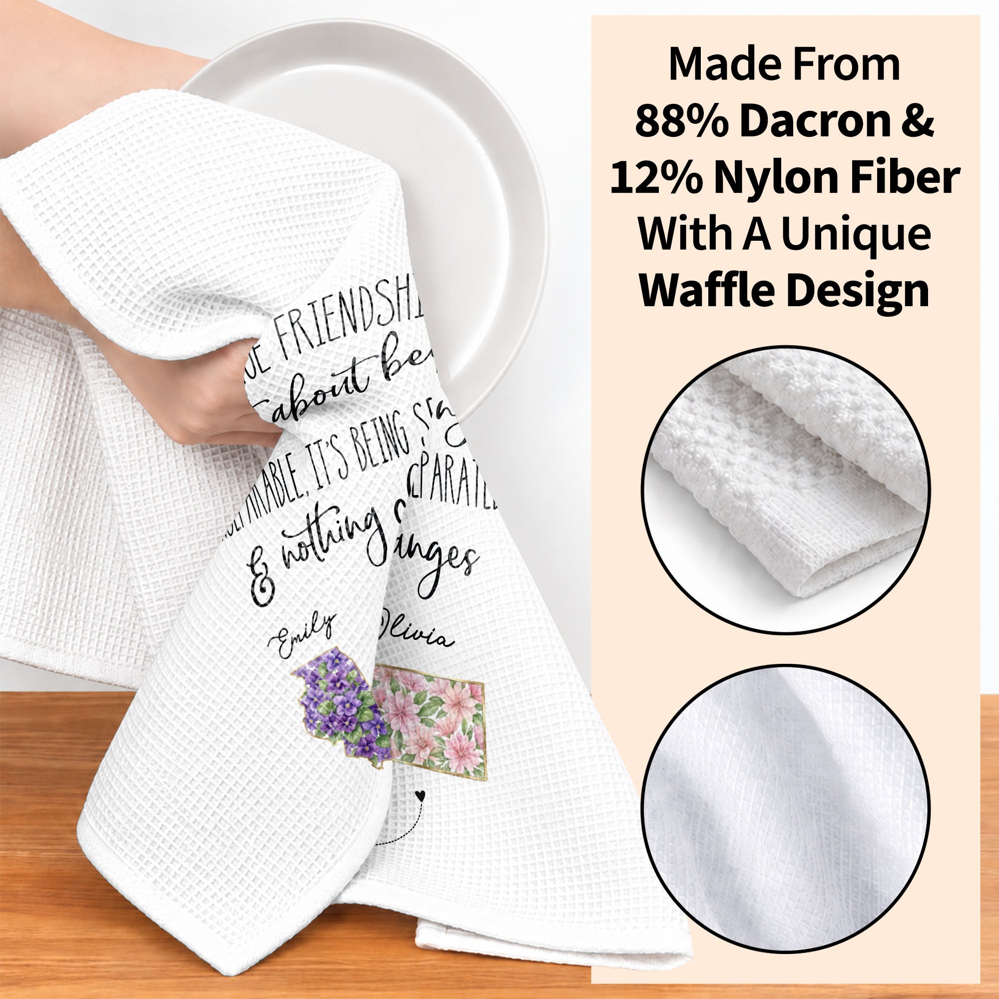Personalized Kitchen Towel Custom State Art Flowers Friend Gift