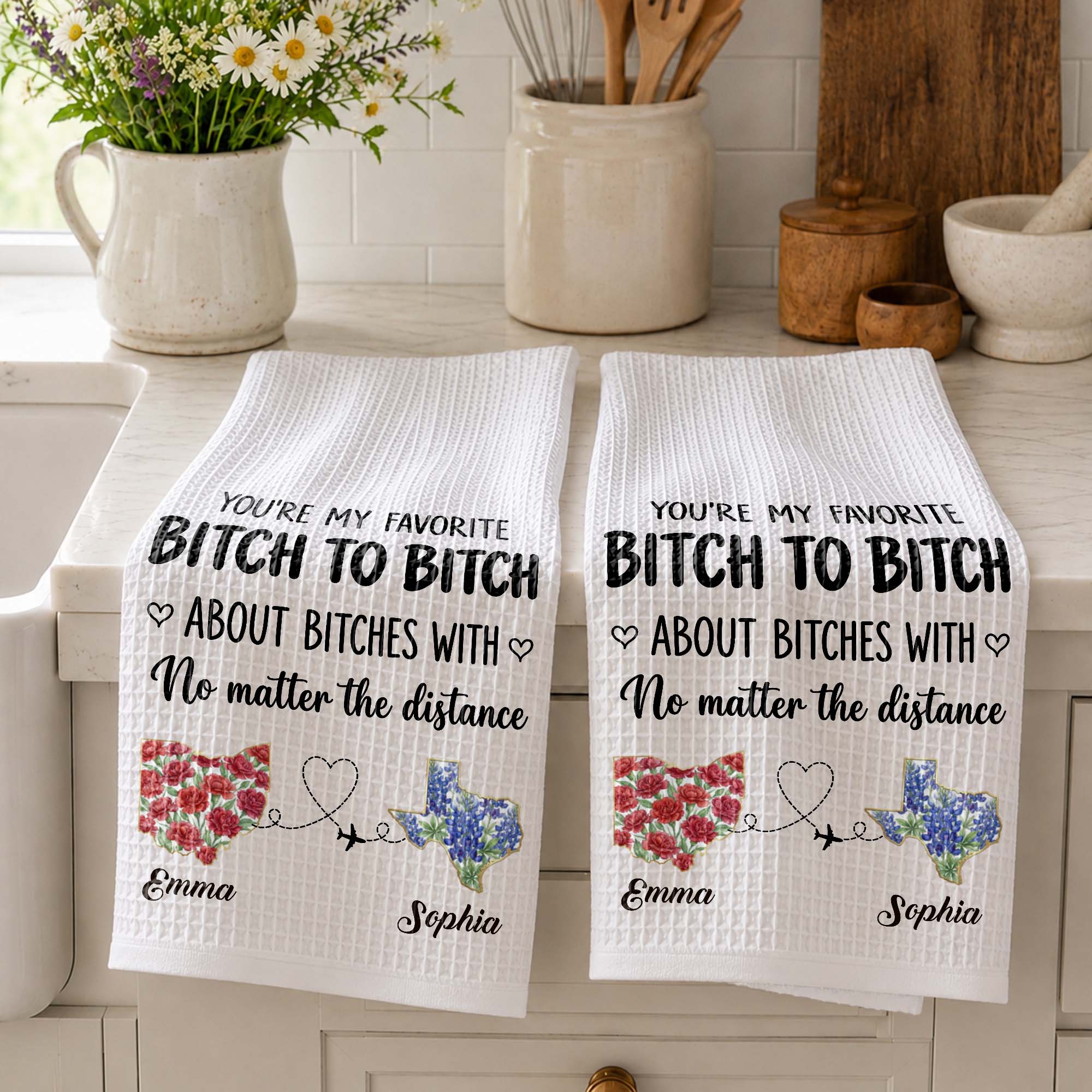 Personalized Kitchen Towel Custom Name Flower Design Gift for Best Friend