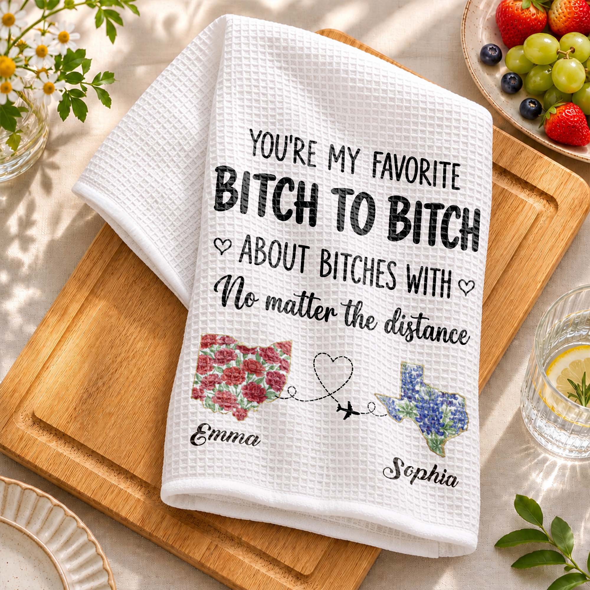 Personalized Kitchen Towel Custom Name Flower Design Gift for Best Friend
