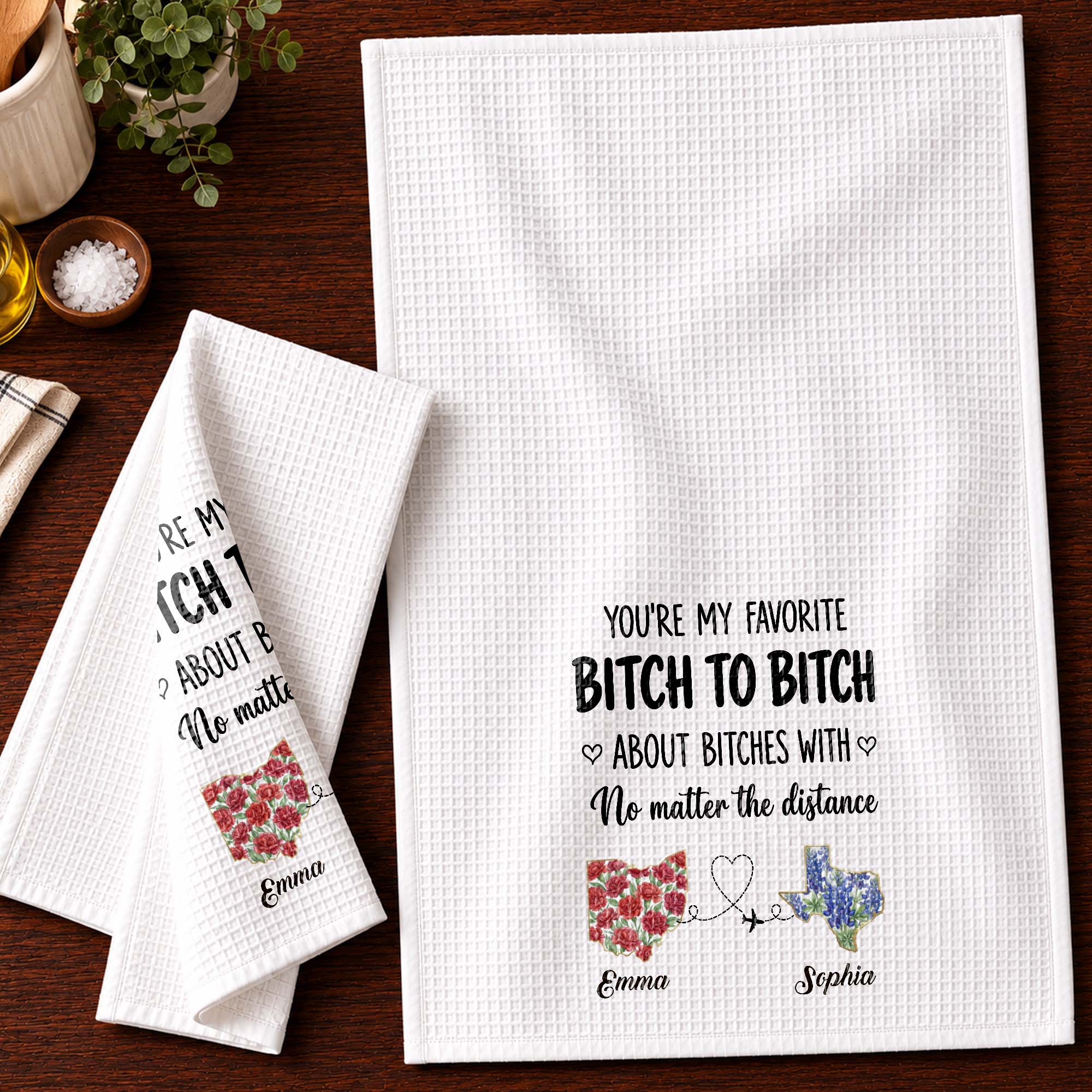 Personalized Kitchen Towel Custom Name Flower Design Gift for Best Friend