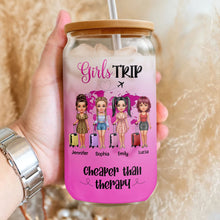 Load image into Gallery viewer, Personalized Glass Can with Lid Custom Friends Travel Gift
