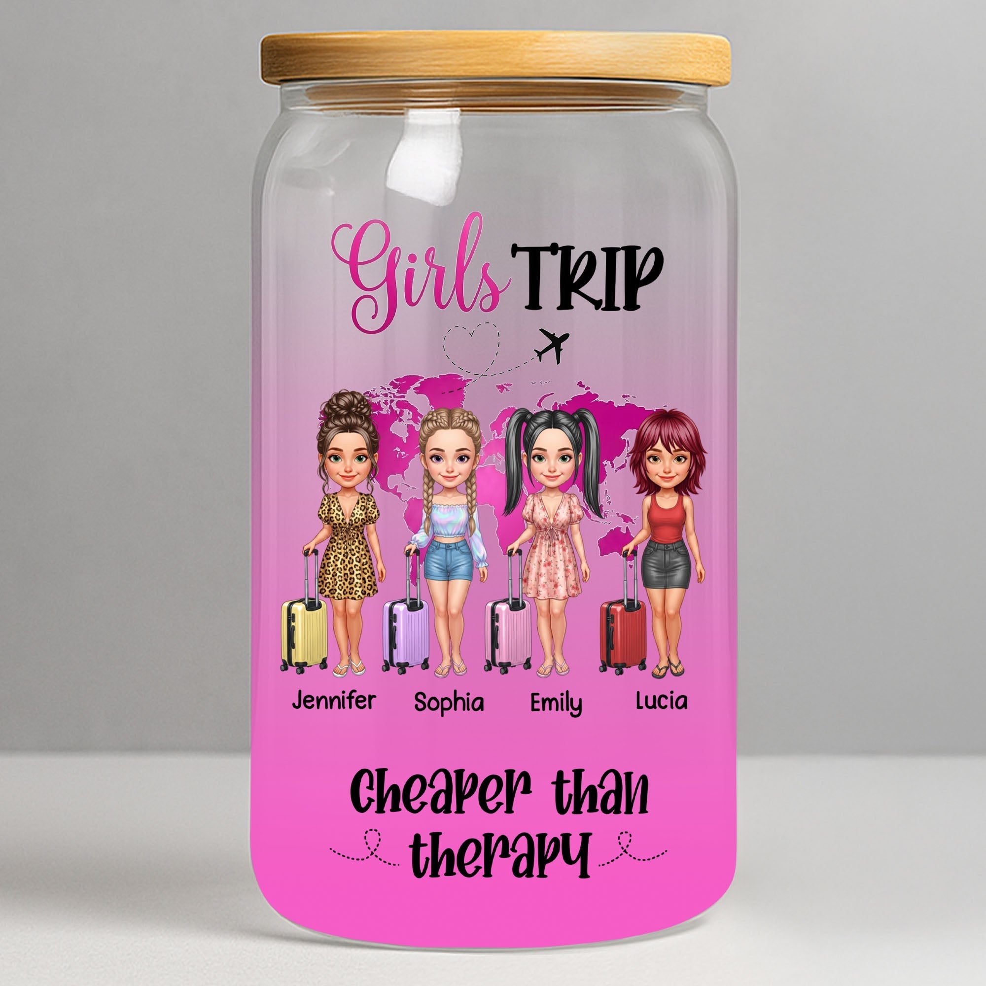 Personalized Glass Can with Lid Custom Friends Travel Gift