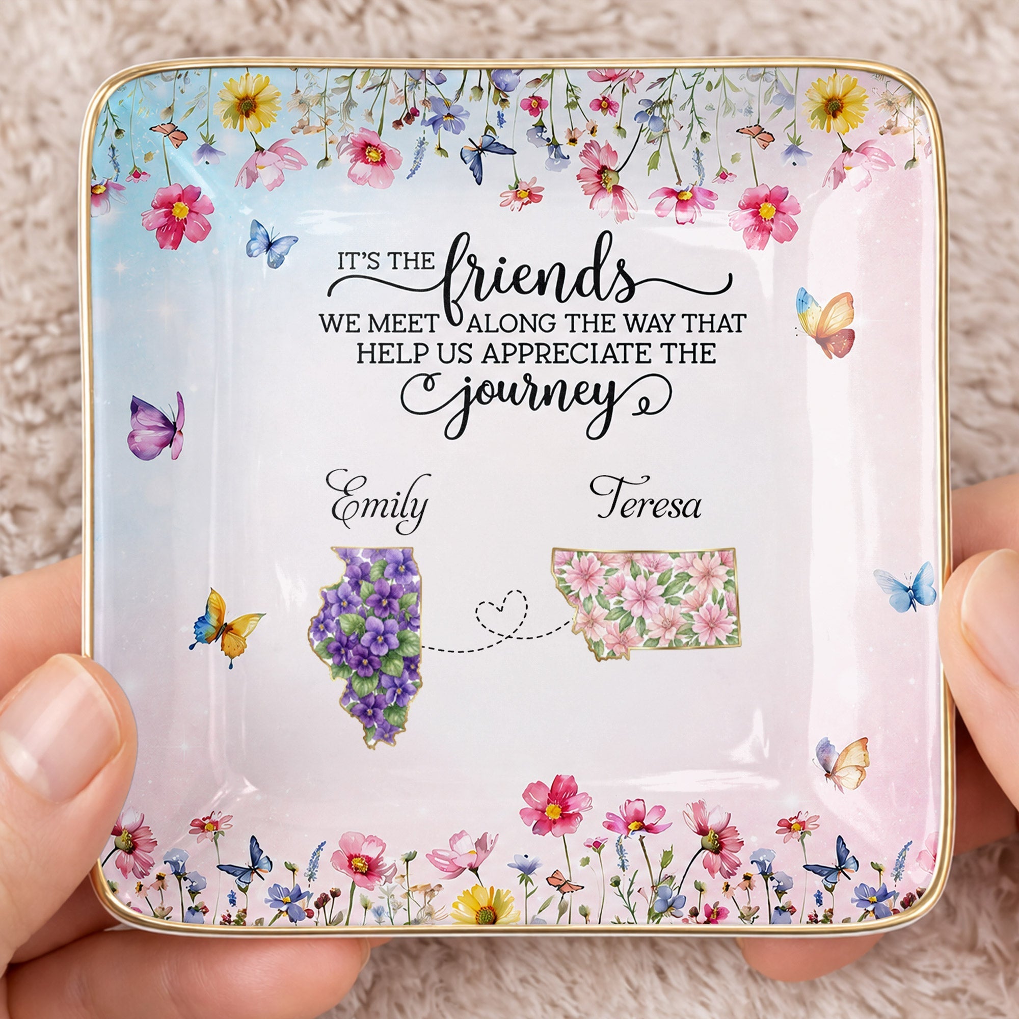 Personalized Floral State Jewelry Dish Custom Gift for Best Friends