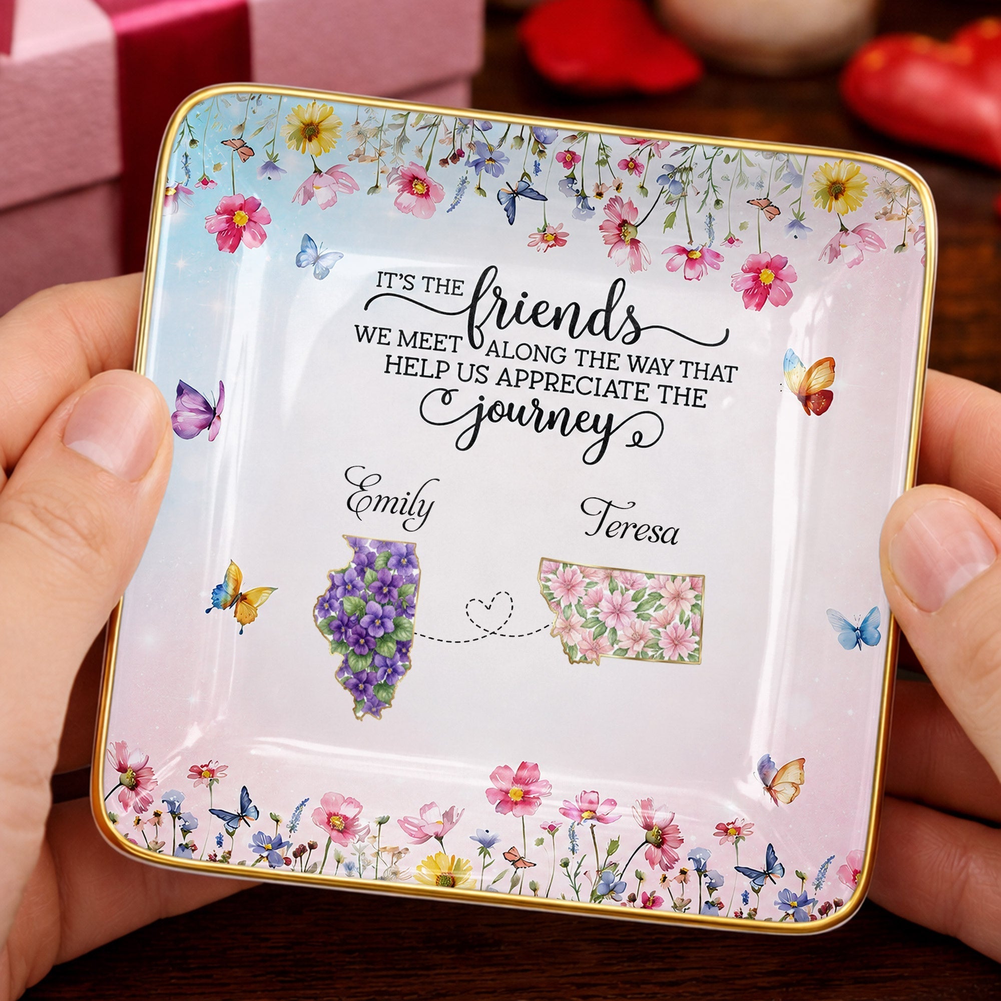 Personalized Floral State Jewelry Dish Custom Gift for Best Friends