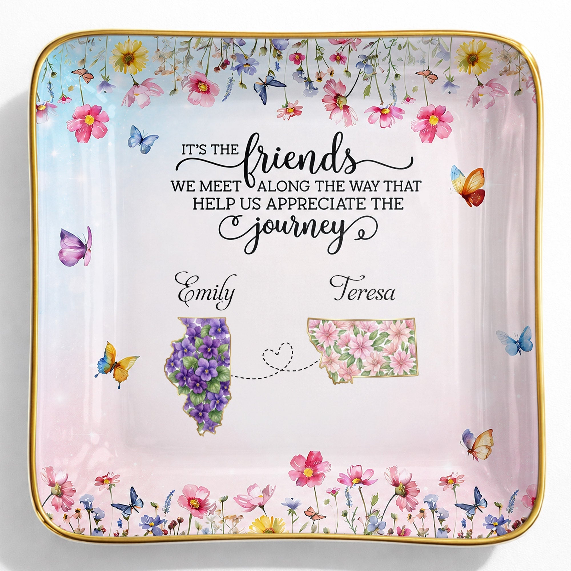 Personalized Floral State Jewelry Dish Custom Gift for Best Friends