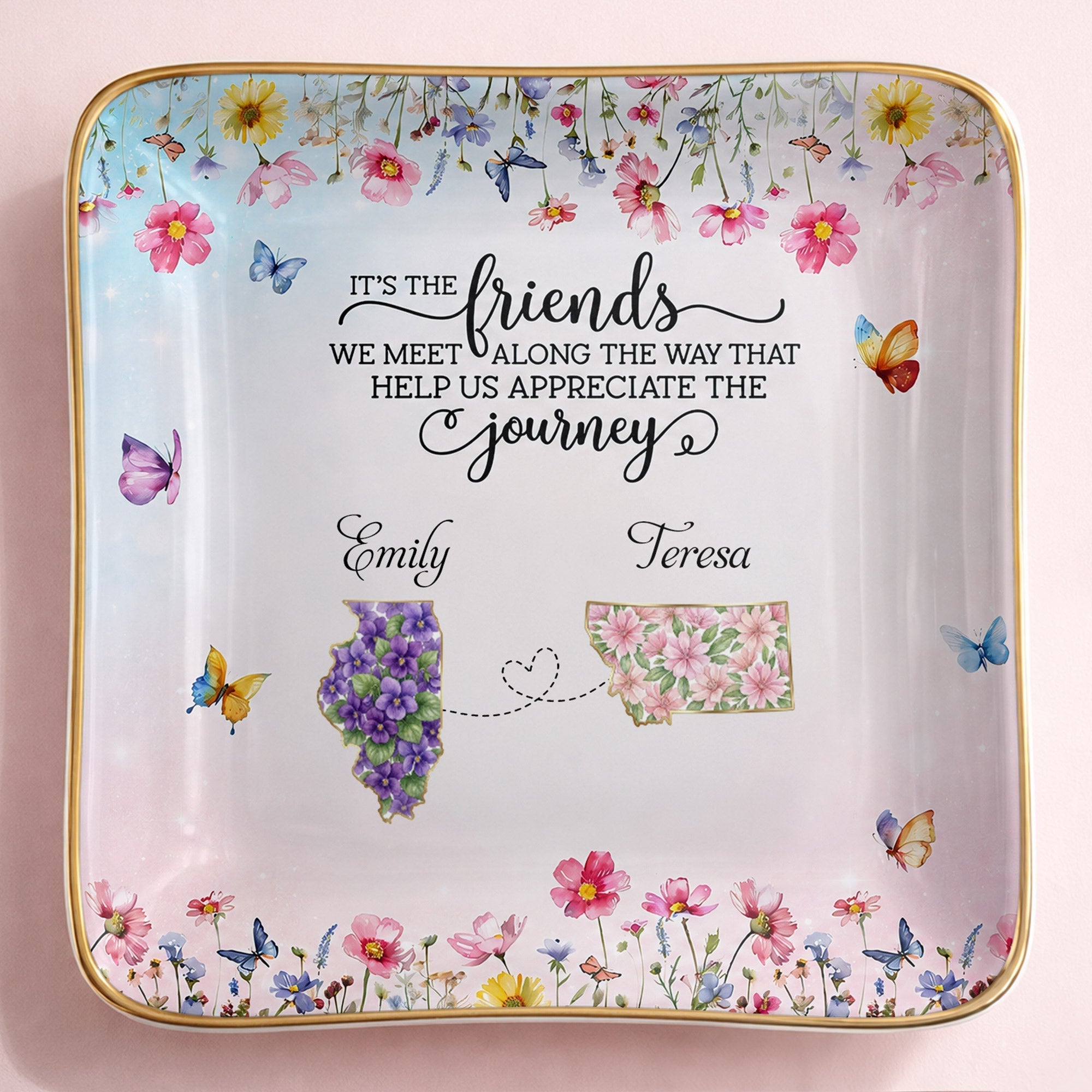 Personalized Floral State Jewelry Dish Custom Gift for Best Friends