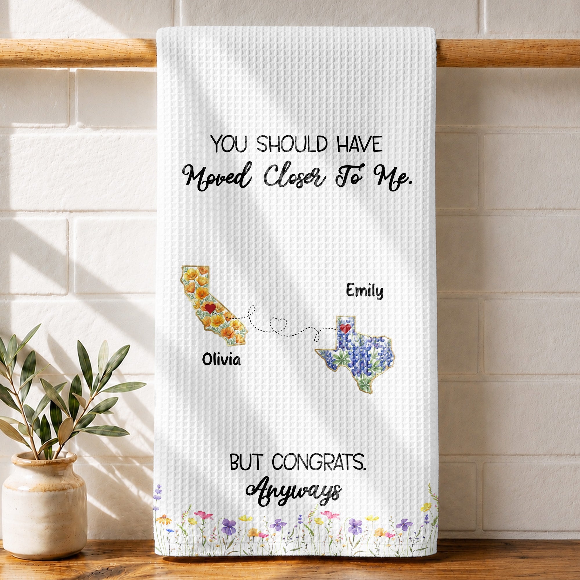 Personalized Floral States Map Kitchen Towel Gift for Best Friend