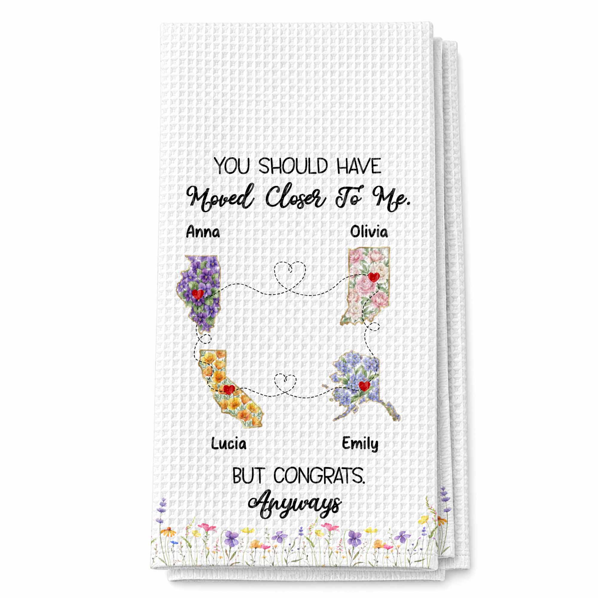 Personalized Floral States Map Kitchen Towel Gift for Best Friend