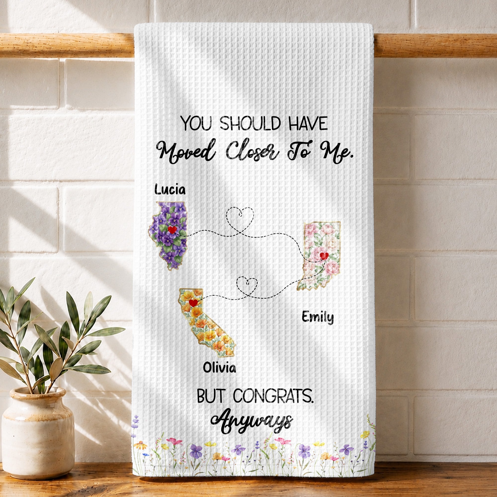 Personalized Floral States Map Kitchen Towel Gift for Best Friend