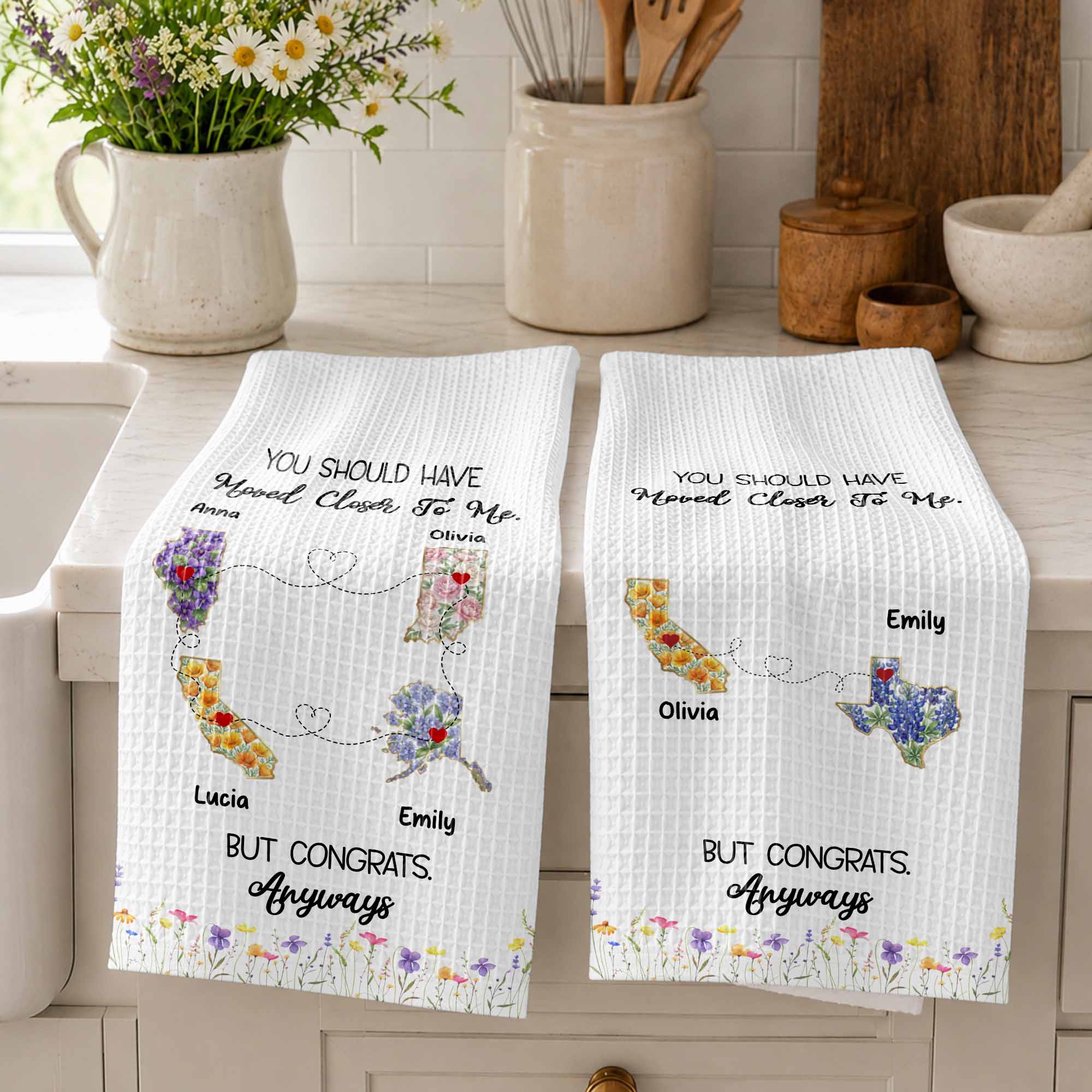 Personalized Floral States Map Kitchen Towel Gift for Best Friend