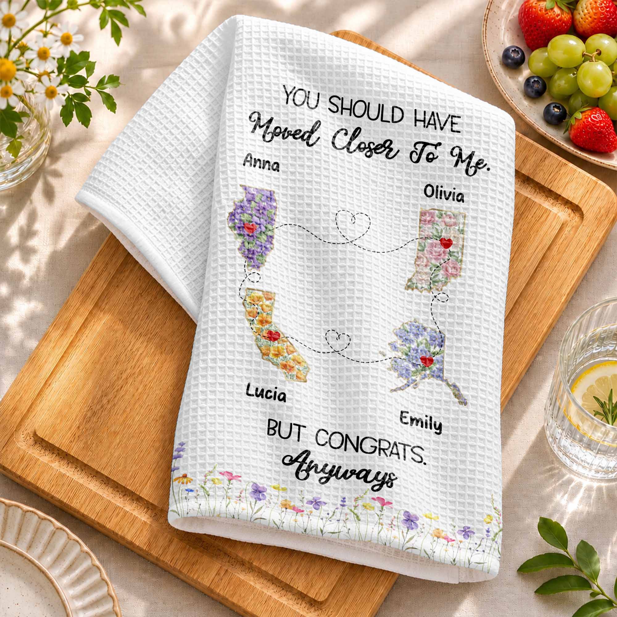 Personalized Floral States Map Kitchen Towel Gift for Best Friend