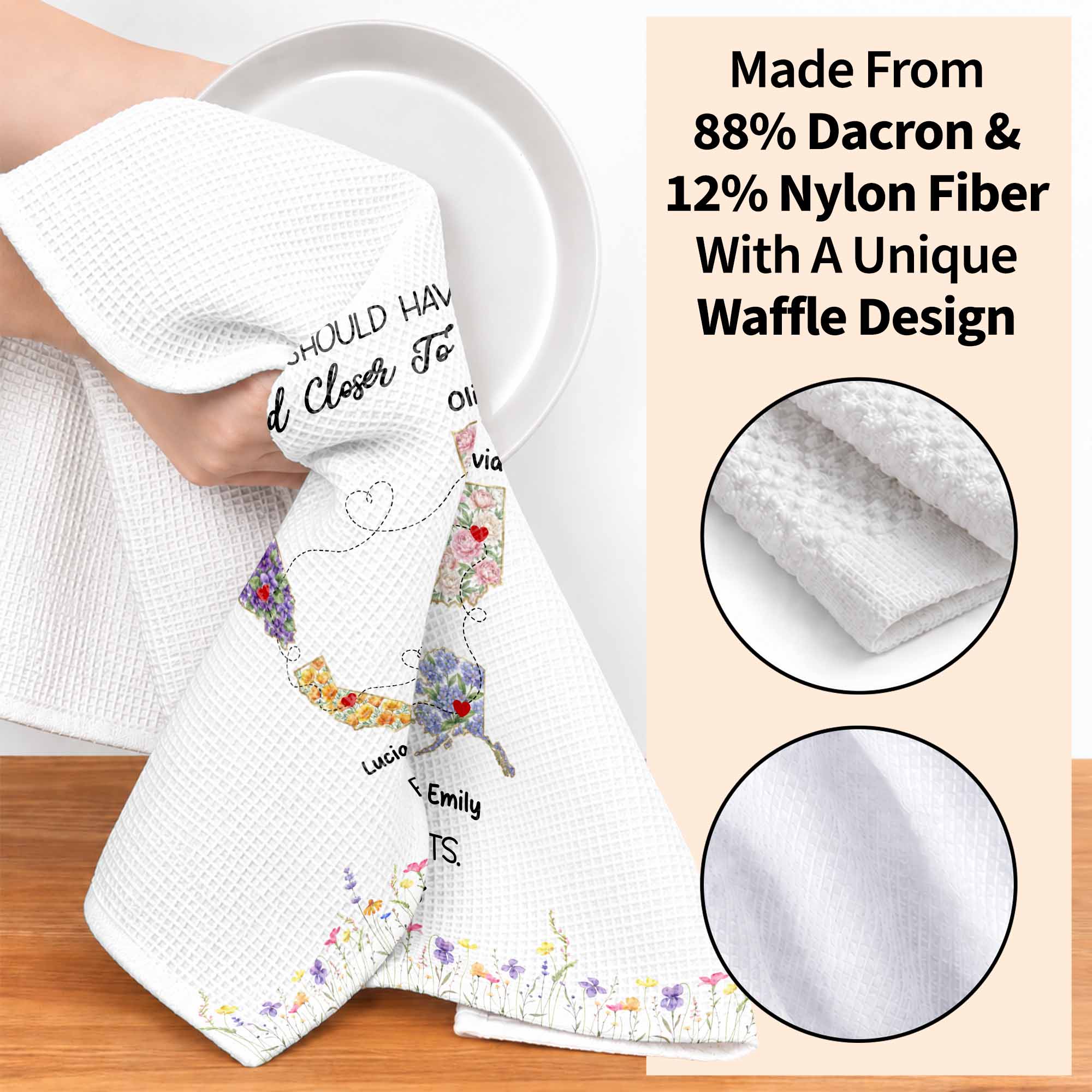 Personalized Floral States Map Kitchen Towel Gift for Best Friend