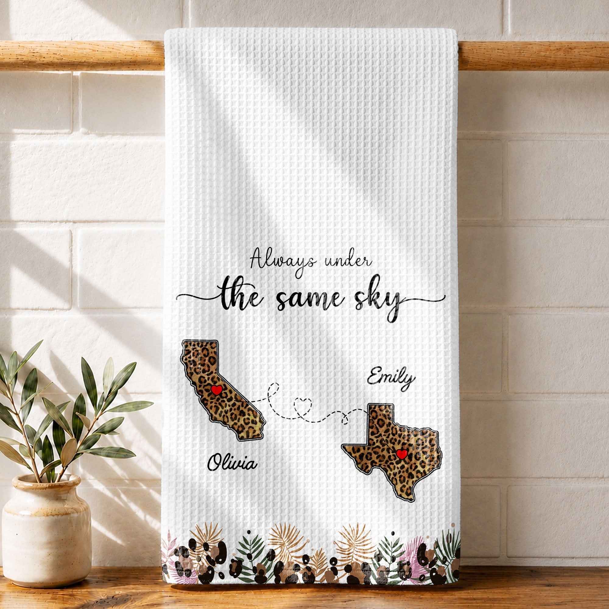 Personalized Kitchen Towel Custom States Hearts Gift for Friends