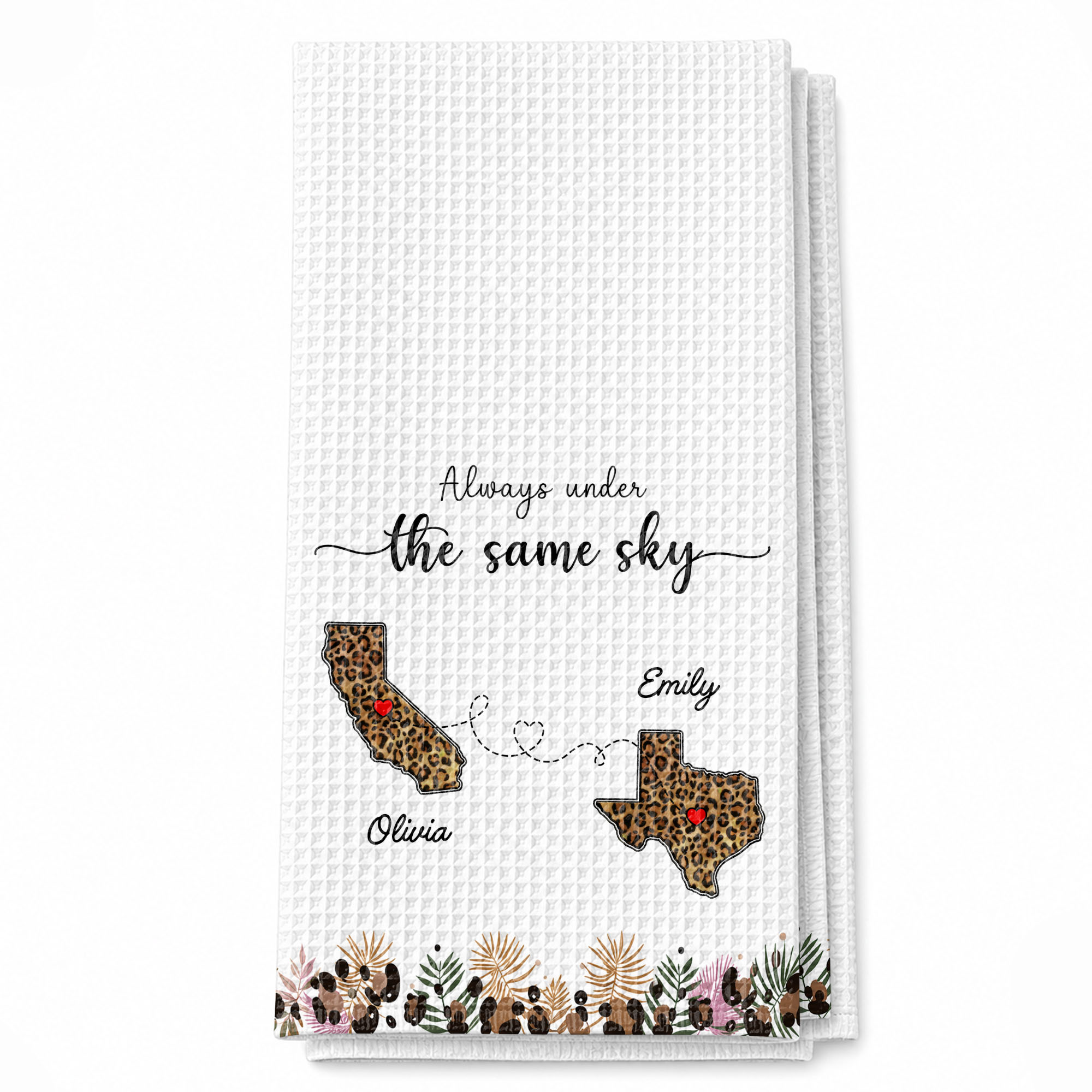 Personalized Kitchen Towel Custom States Hearts Gift for Friends