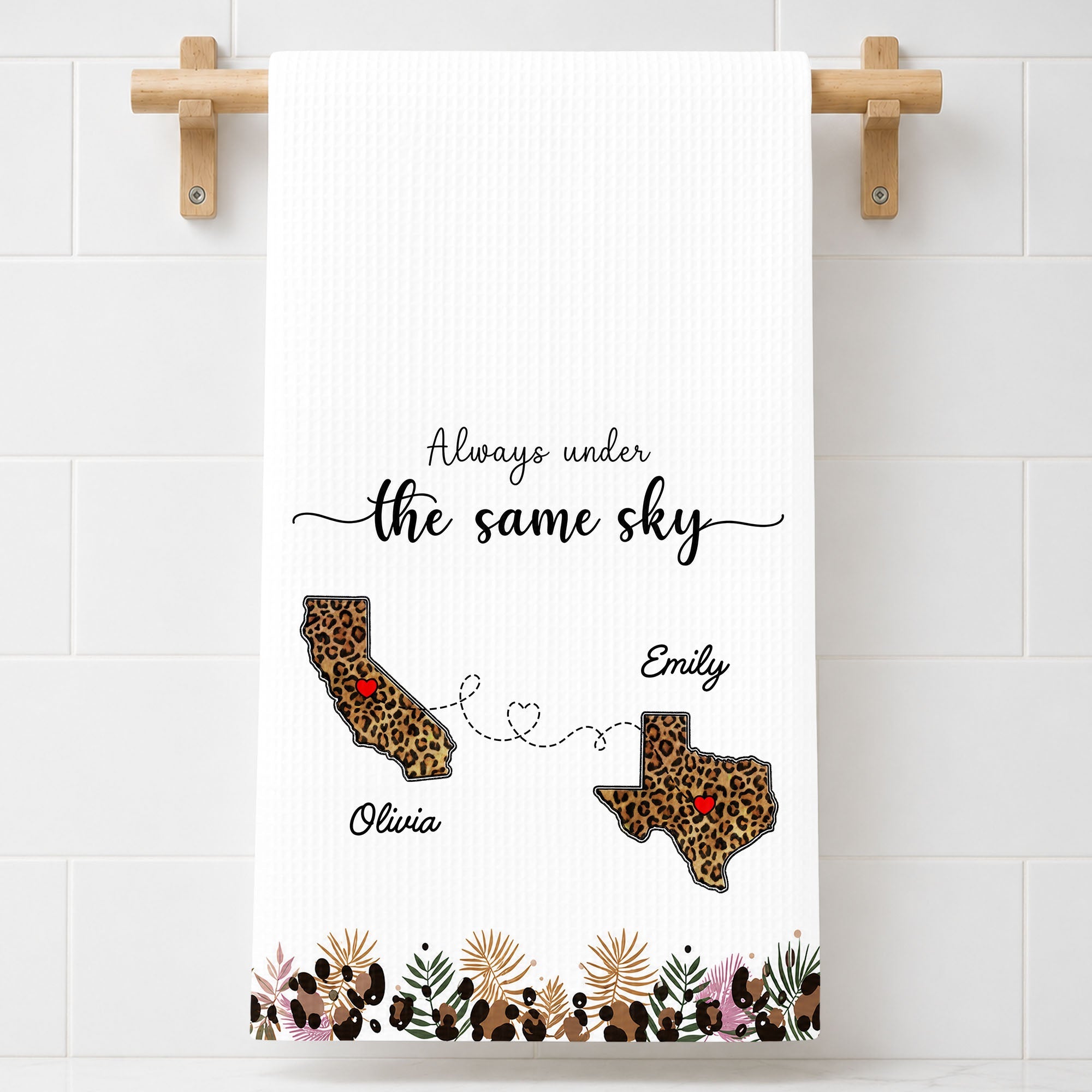 Personalized Kitchen Towel Custom States Hearts Gift for Friends