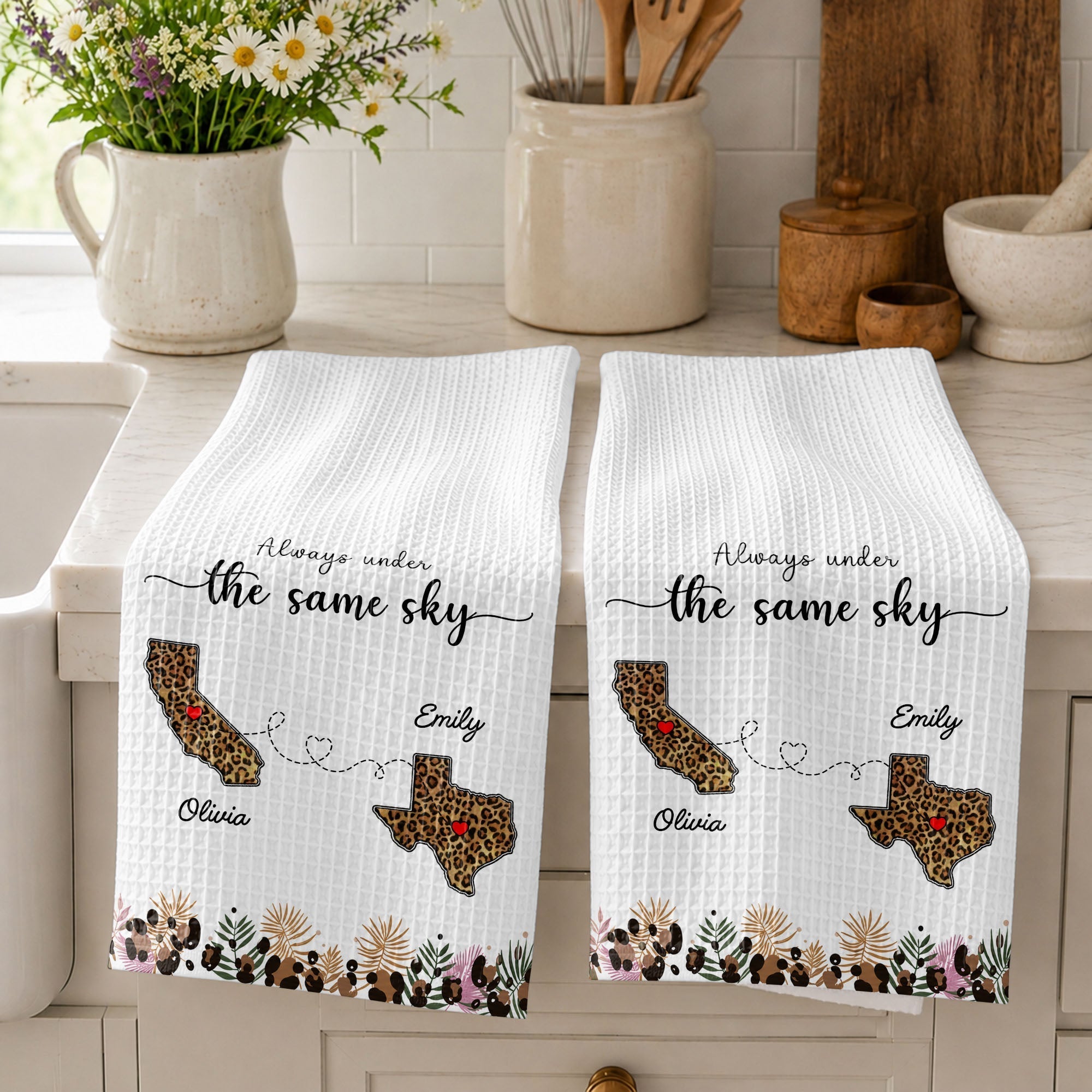 Personalized Kitchen Towel Custom States Hearts Gift for Friends