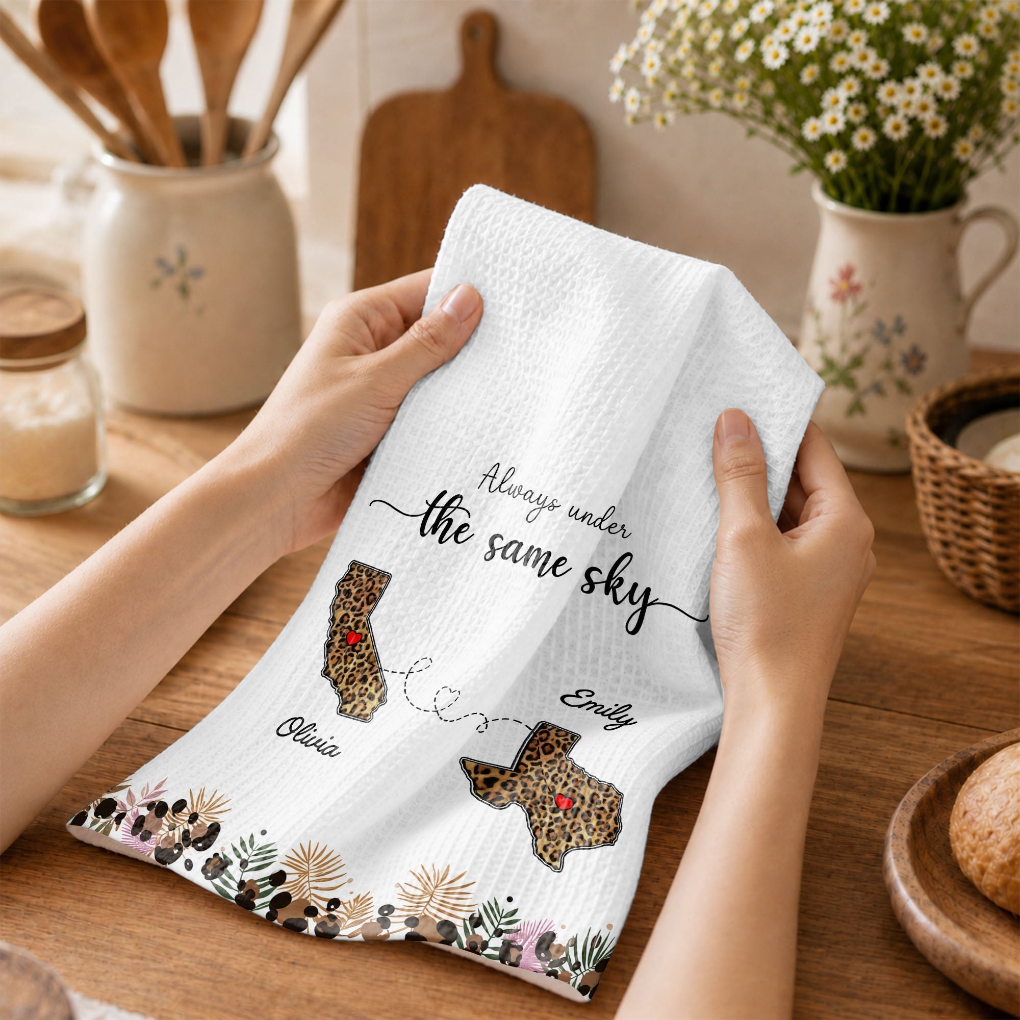 Personalized Kitchen Towel Custom States Hearts Gift for Friends