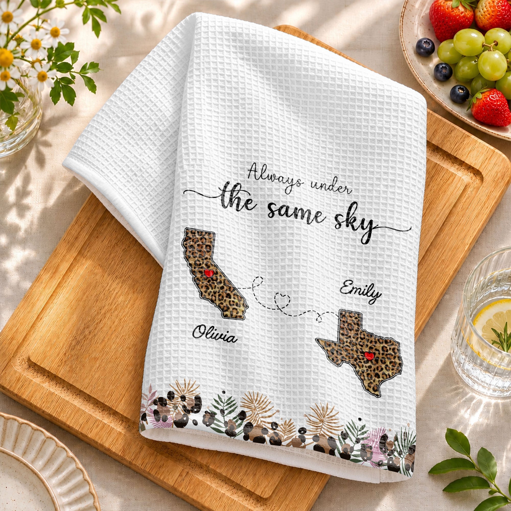 Personalized Kitchen Towel Custom States Hearts Gift for Friends