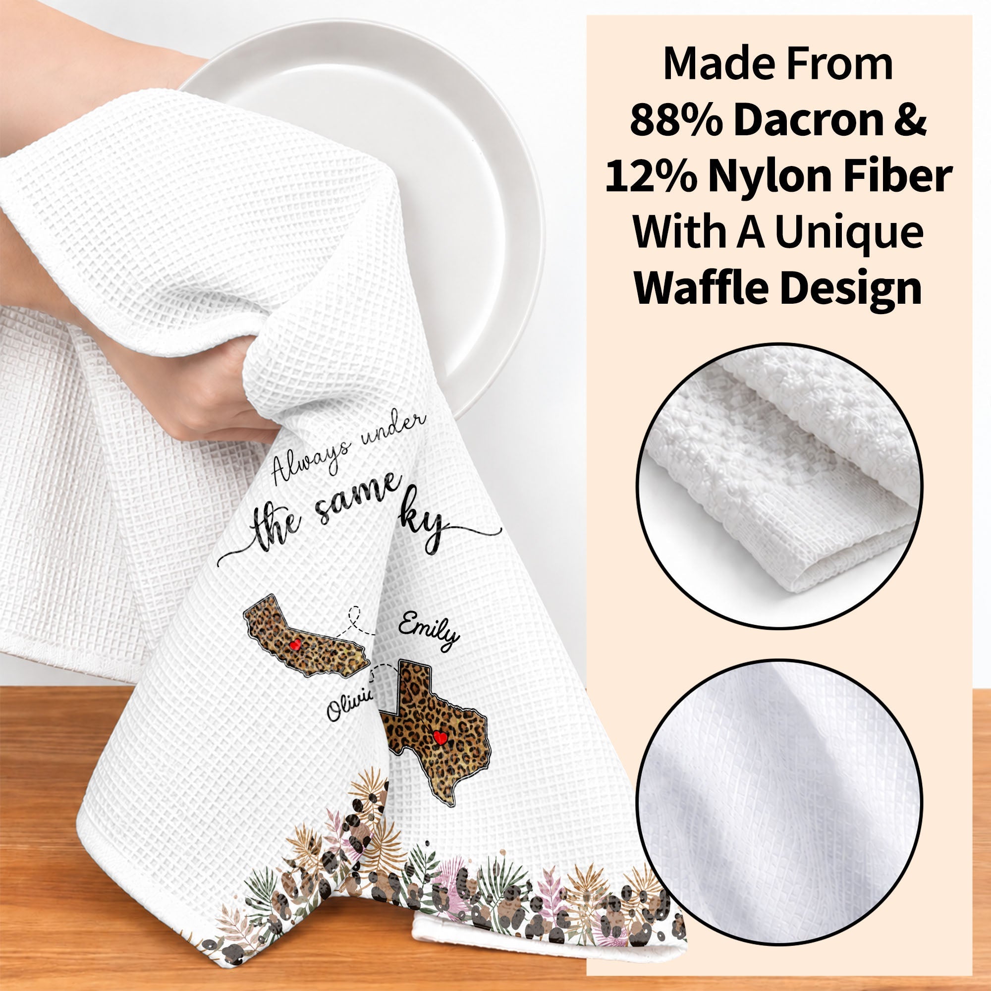 Personalized Kitchen Towel Custom States Hearts Gift for Friends