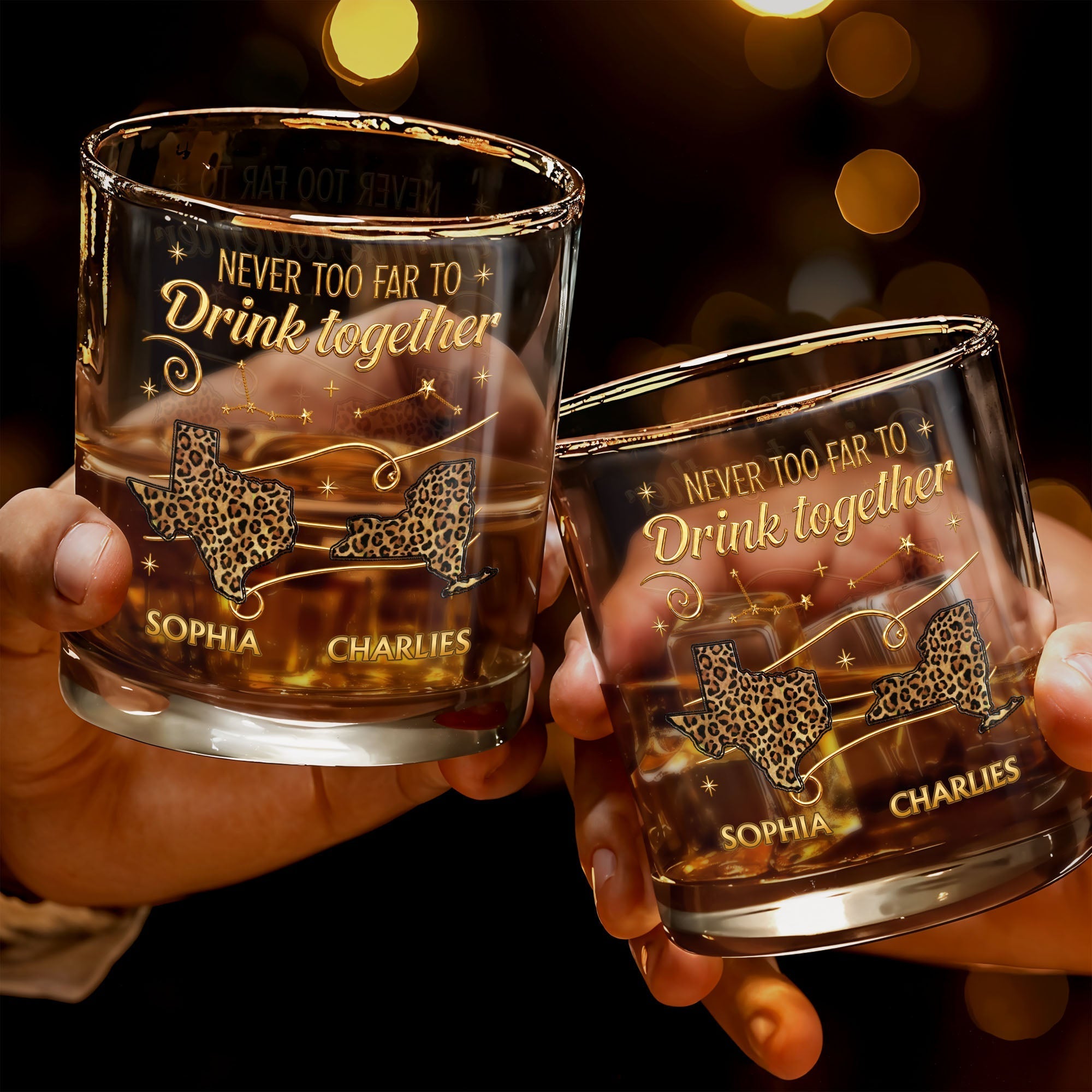 Personalized Custom Whiskey Glass with States Art Gift for Best Friends