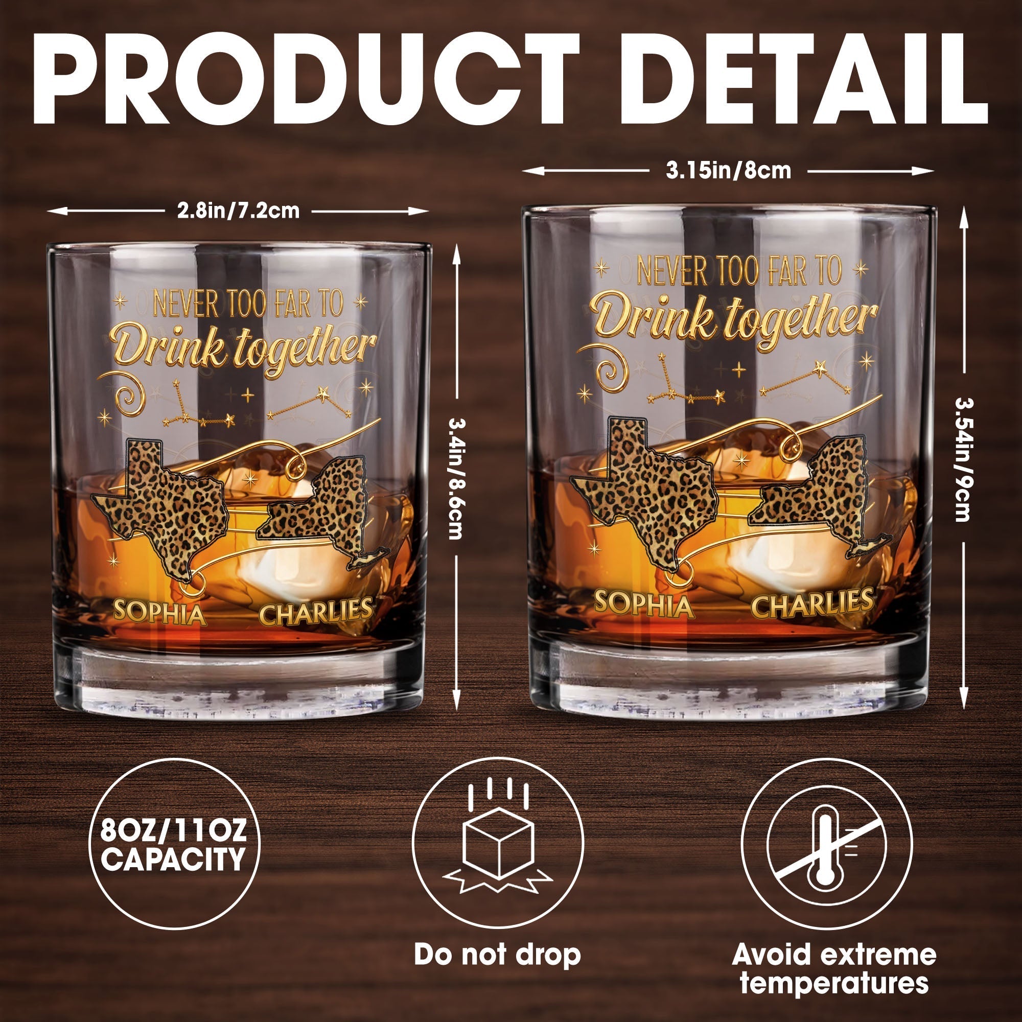 Personalized Custom Whiskey Glass with States Art Gift for Best Friends