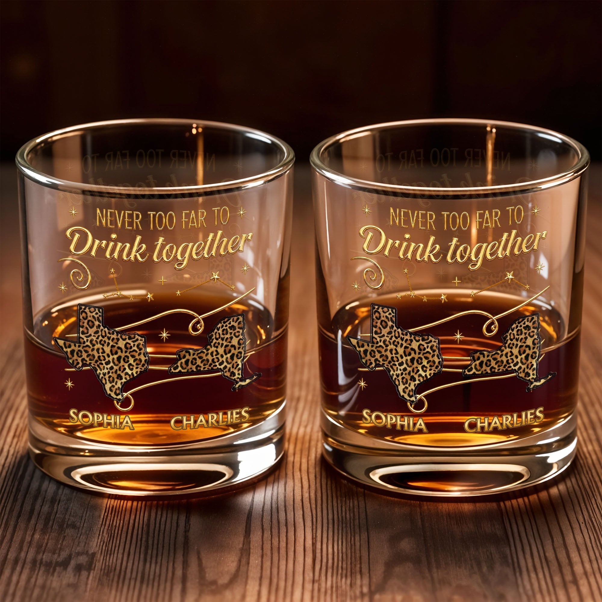 Personalized Custom Whiskey Glass with States Art Gift for Best Friends
