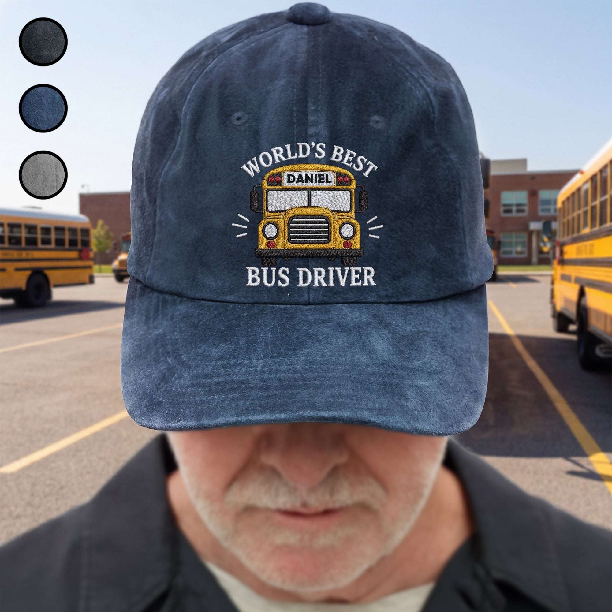 Personalized Washed Denim Cap Custom Name Gift for Bus Driver